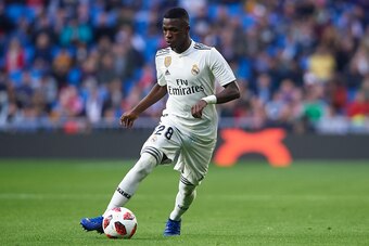 MADRID, SPAIN - DECEMBER 06: Vinicius Junior of Real Madrid in action during the Spanish Copa del Rey second leg match between Real Madrid and UD Melilla at Santiago Bernabeu on December 06, 2018 in Madrid, Spain. (Photo by Quality Sport Images/Getty Imag