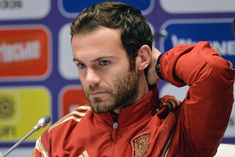 Spain's football national team player Juan Mata gives a press conference at Olympiysky stadium in Kiev on October 11, 2015, on the eve of the Euro 2016 qualifying football match between Ukraine and Spain. AFP PHOTO / GENYA SAVILOV        (Photo credit sho