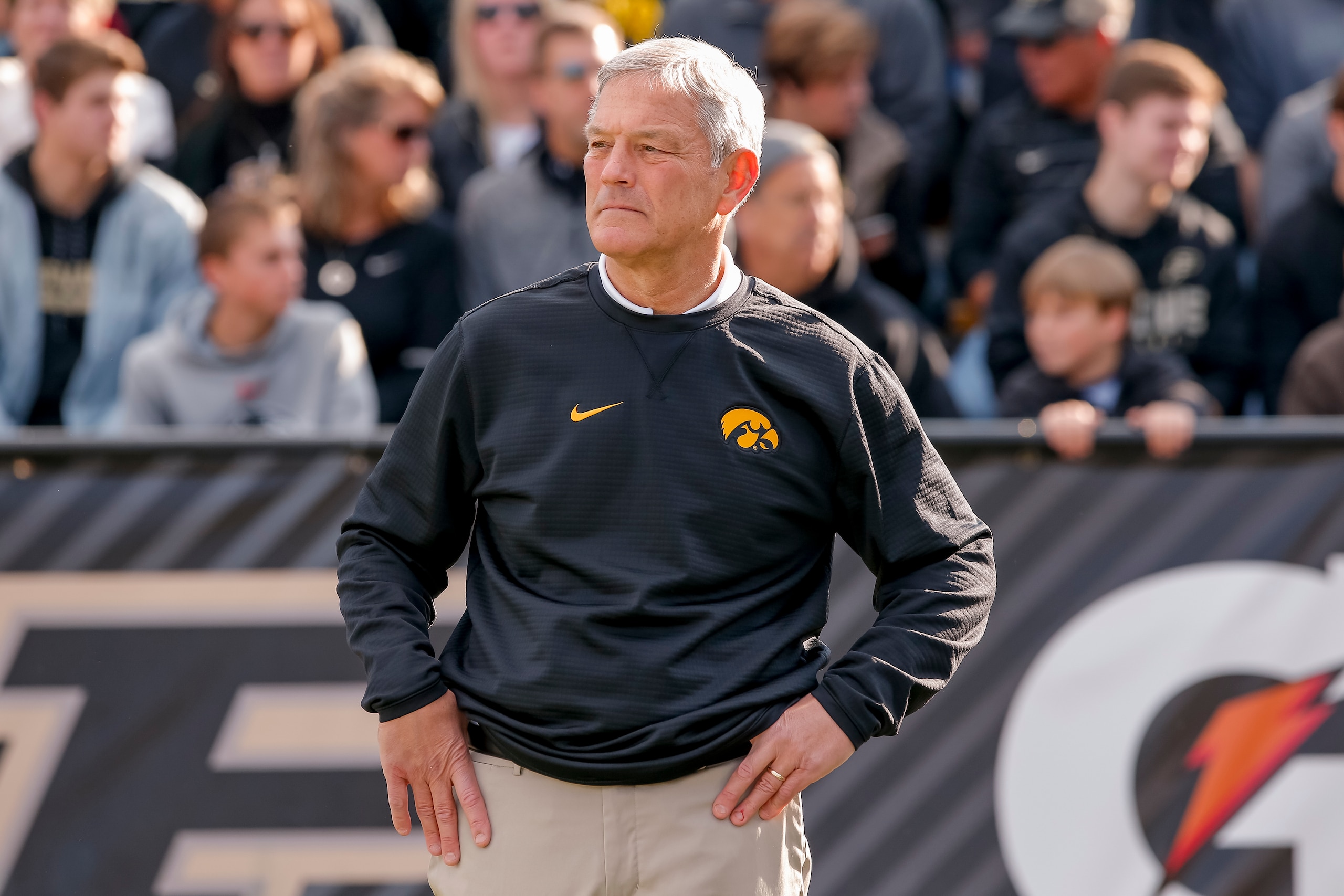 WEST LAFAYETTE, IN - NOVEMBER 03: Head coach Kirk Ferentz of the Iowa Hawkeyes is seen before the game against the Purdue Boilermakers at Ross-Ade Stadium on November 3, 2018 in West Lafayette, Indiana. (Photo by Michael Hickey/Getty Images)