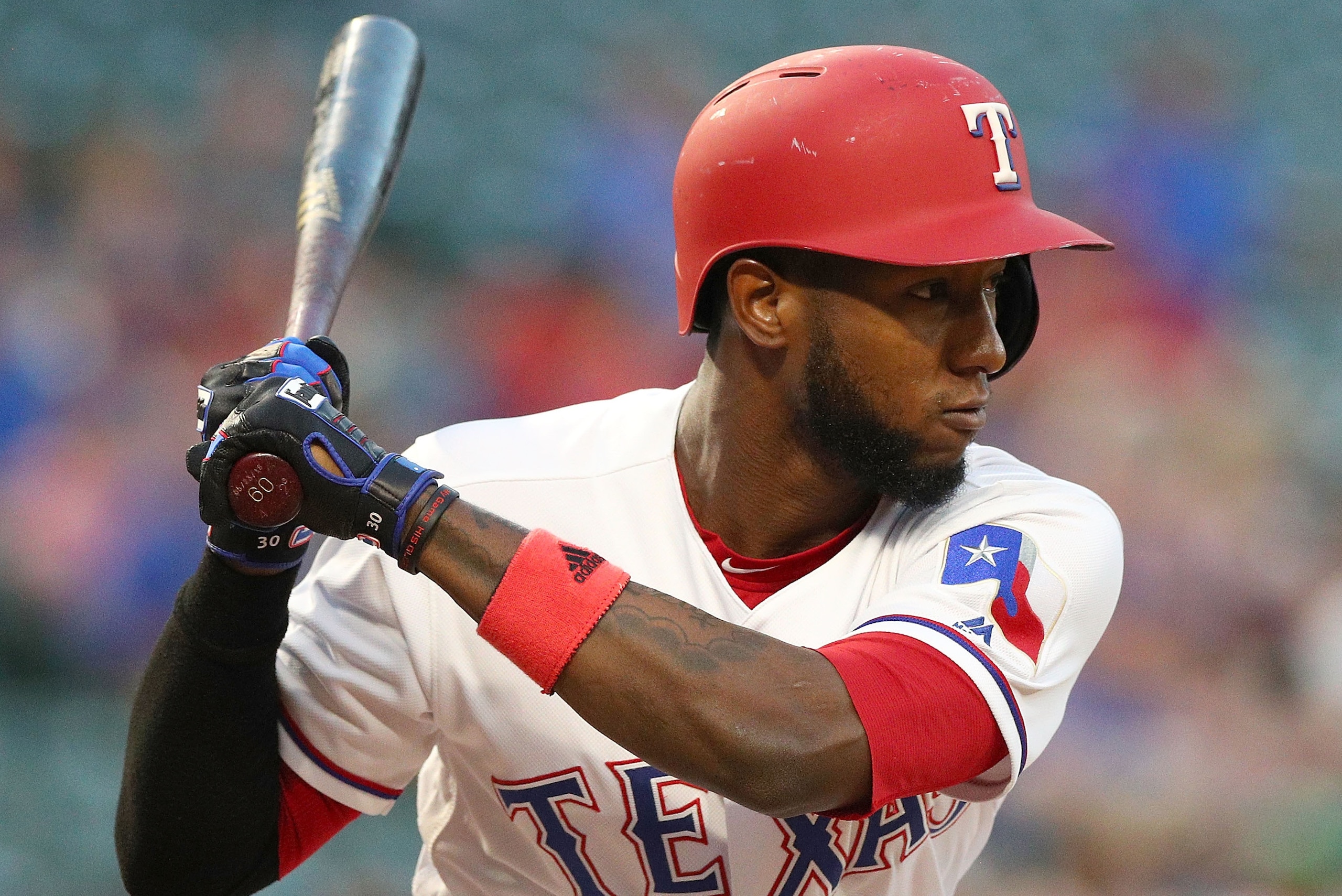 ARLINGTON, TX - SEPTEMBER 18:  Jurickson Profar #19 of the Texas Rangers bats against the Tampa Bay Rays at Globe Life Park in Arlington on September 18, 2018 in Arlington, Texas.  (Photo by Richard Rodriguez/Getty Images)