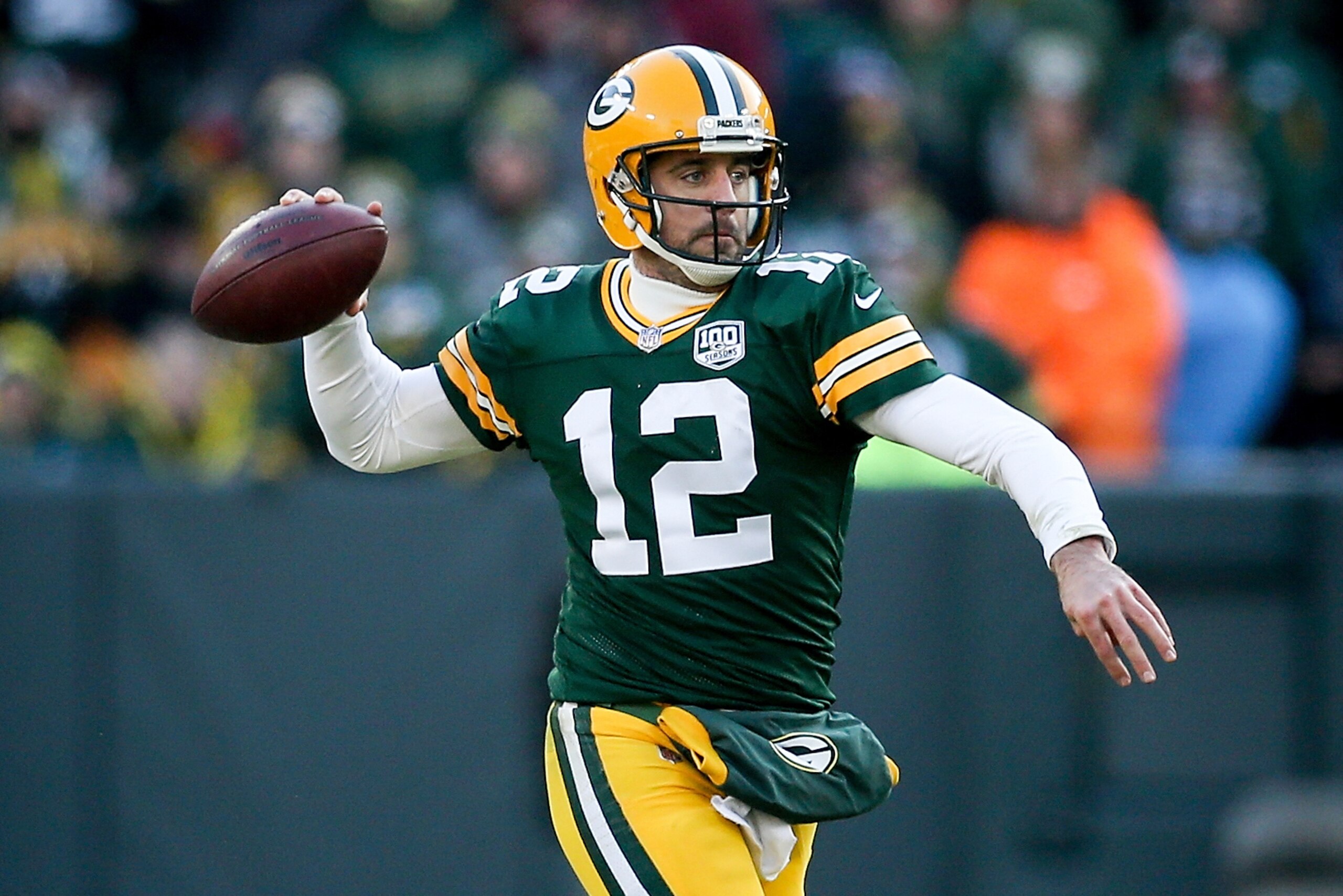 GREEN BAY, WISCONSIN - DECEMBER 09:  Aaron Rodgers #12 of the Green Bay Packers throws a pass in the second quarter against the Atlanta Falcons at Lambeau Field on December 09, 2018 in Green Bay, Wisconsin. (Photo by Dylan Buell/Getty Images)