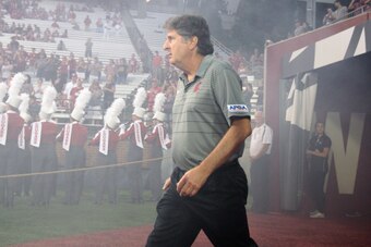 PULLMAN, WA - SEPTEMBER 02:  Head coach Mike Leach of the Washington State Cougars walks on the field prior to the game against the Montana State Bobcats at Martin Stadium on September 2, 2017 in Pullman, Washington.  Washington State defeated Montana Sta