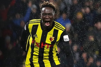 WATFORD, ENGLAND - DECEMBER 15: Domingos Quina of Watford celebrates after scoring his team's third goal during the Premier League match between Watford FC and Cardiff City at Vicarage Road on December 15, 2018 in Watford, United Kingdom.  (Photo by Richa