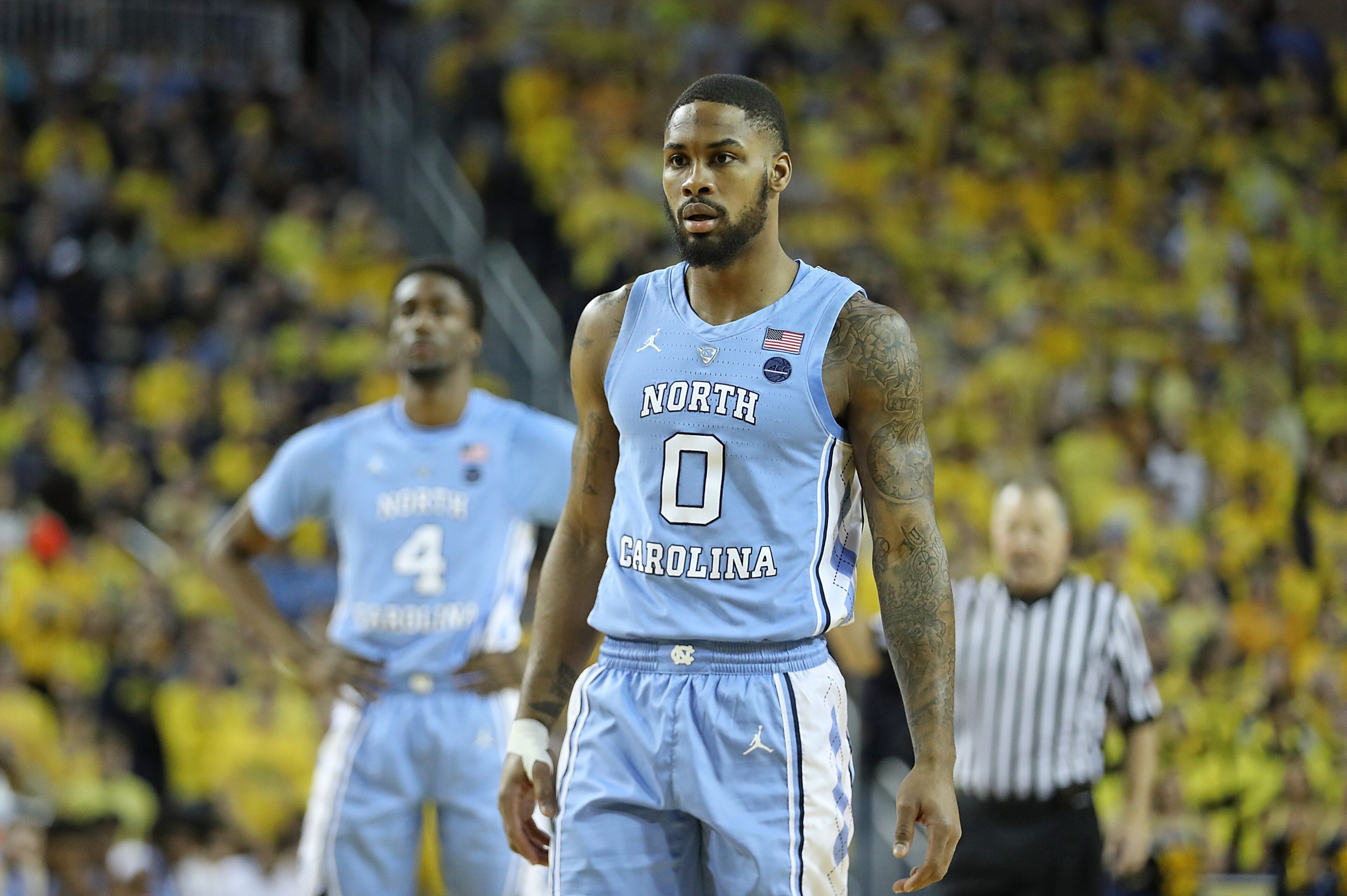 ANN ARBOR, MI - NOVEMBER 28: Seventh Woods #0 of the North Carolina Tar Heels looks to the sidelines during the first half of the game against the Michigan Wolverines at Crisler Center on November 28, 2018 in Ann Arbor, Michigan. Michigan defeated North C
