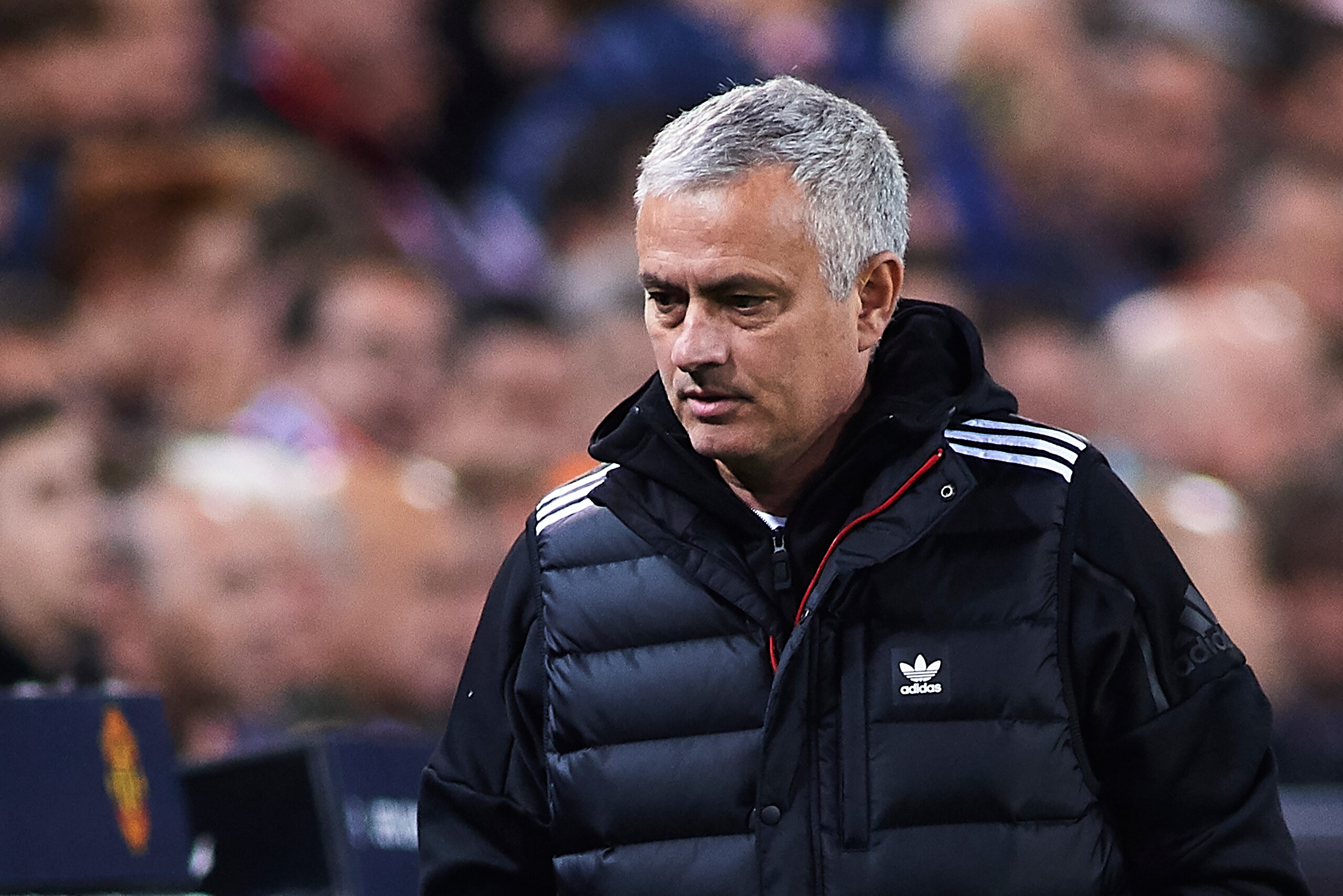 VALENCIA, SPAIN - DECEMBER 12: Jose Mourinho Manager of Manchester United looks on during the UEFA Champions League Group H match between Valencia and Manchester United at Estadio Mestalla on December 12, 2018 in Valencia, Spain. (Photo by Quality Sport I