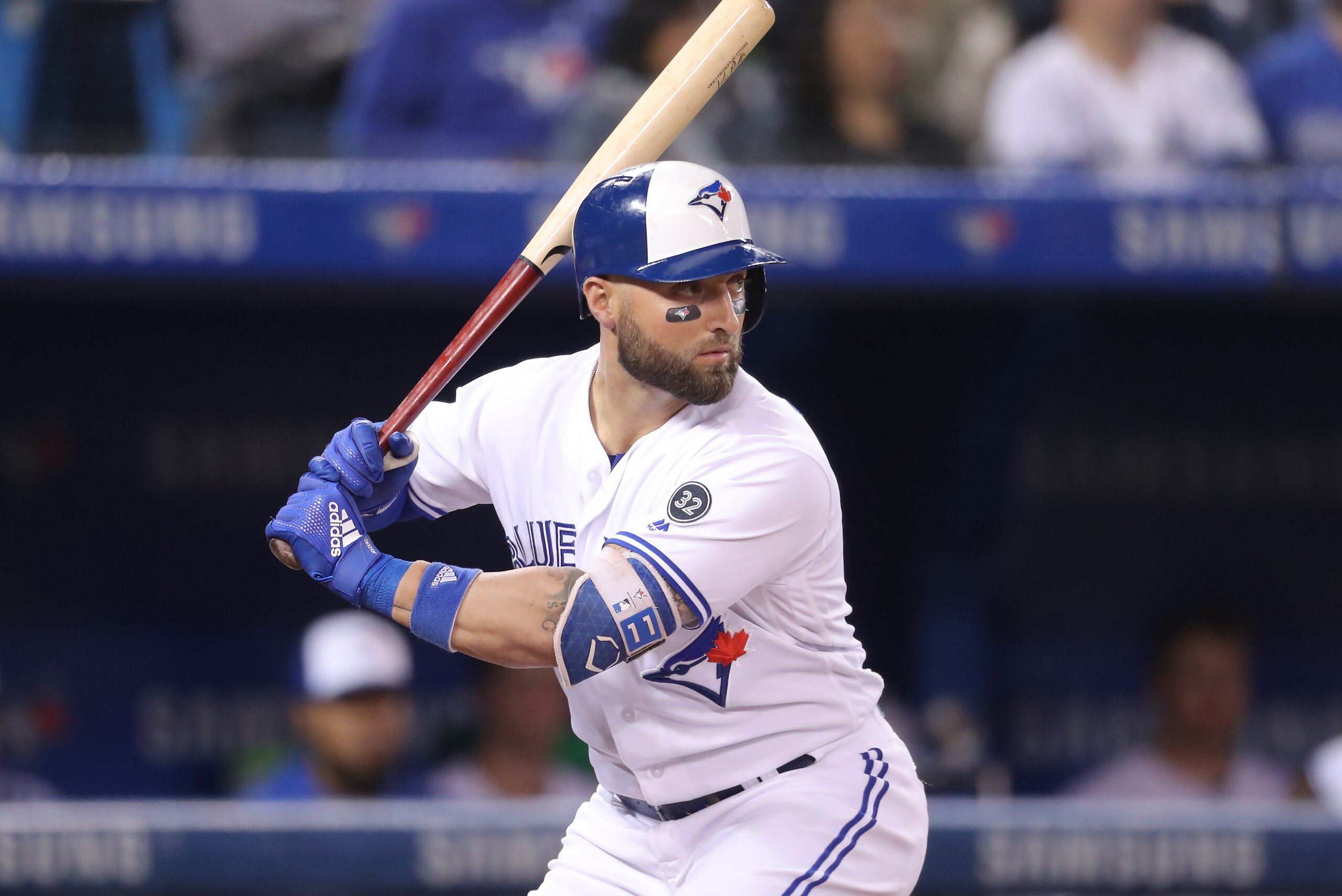 TORONTO, ON - SEPTEMBER 20: Kevin Pillar #11 of the Toronto Blue Jays bats in the fourth inning during MLB game action against the Tampa Bay Rays at Rogers Centre on September 20, 2018 in Toronto, Canada. (Photo by Tom Szczerbowski/Getty Images)
