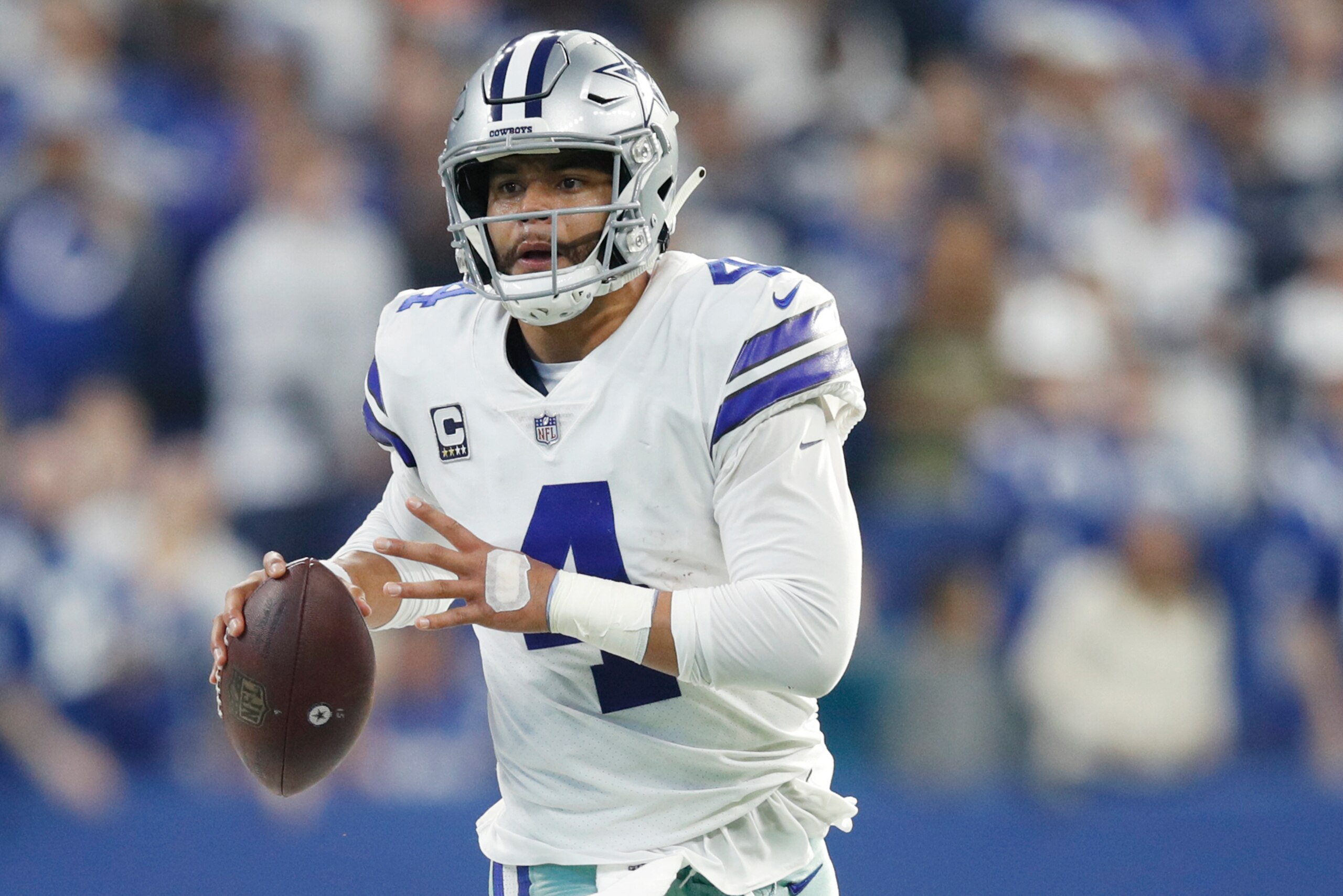 INDIANAPOLIS, IN - DECEMBER 16: Dak Prescott #4 of the Dallas Cowboys looks to pass during the game against the Indianapolis Colts at Lucas Oil Stadium on December 16, 2018 in Indianapolis, Indiana. The Colts won 23-0. (Photo by Joe Robbins/Getty Images)