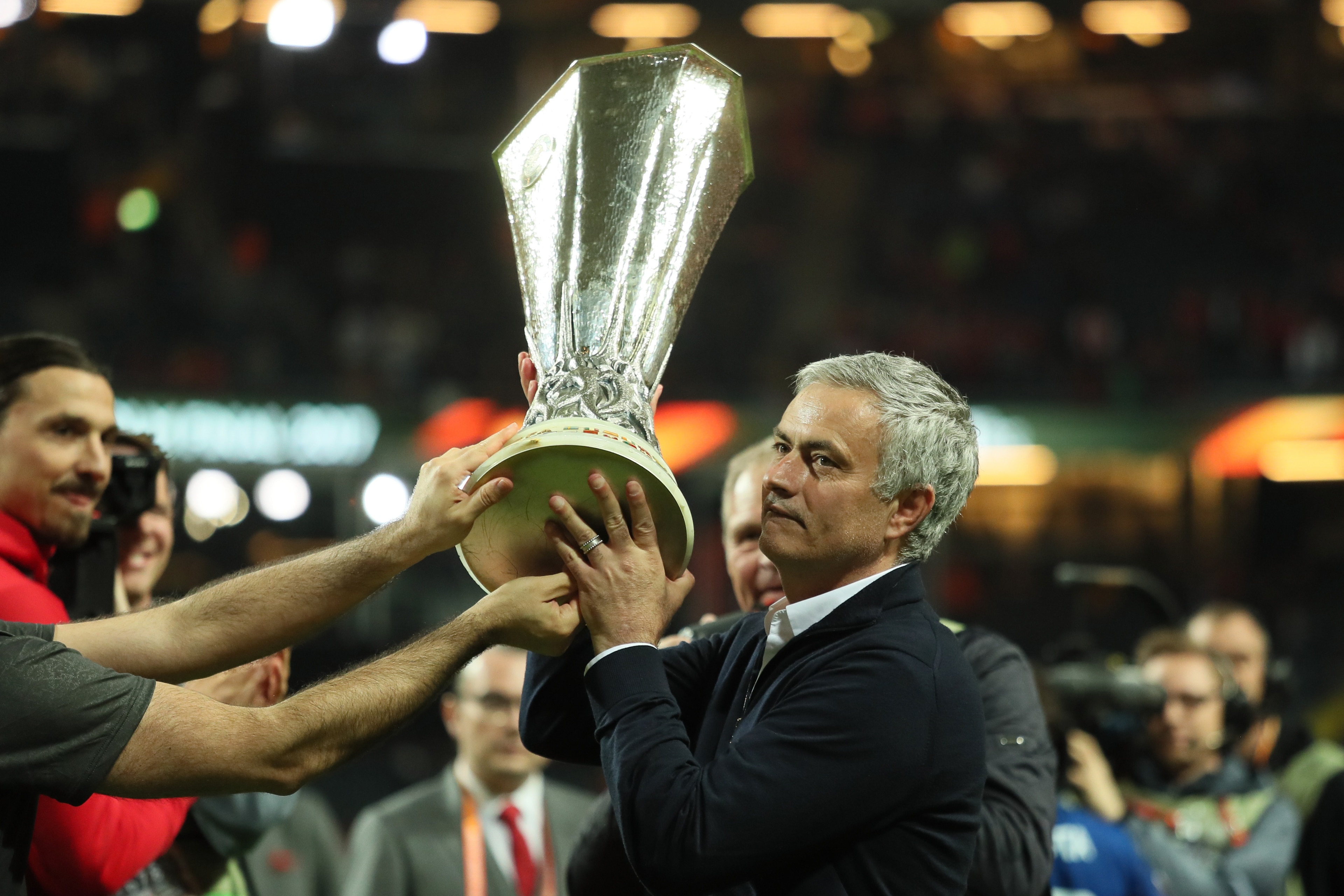 STOCKHOLM, SWEDEN - MAY 24: Manchester United Head Coach / Manager Jose Mourinho celebrates with the trophy at the end of the UEFA Europa League Final between Ajax and Manchester United at Friends Arena on May 24, 2017 in Stockholm, Sweden. (Photo by Ma STOCKHOLM, SWEDEN - MAY 24: Manchester United Head Coach / Manager Jose Mourinho celebrates with the trophy at the end of the UEFA Europa League Final between Ajax and Manchester United at Friends Arena on May 24, 2017 in Stockholm, Sweden. (Photo by Ma