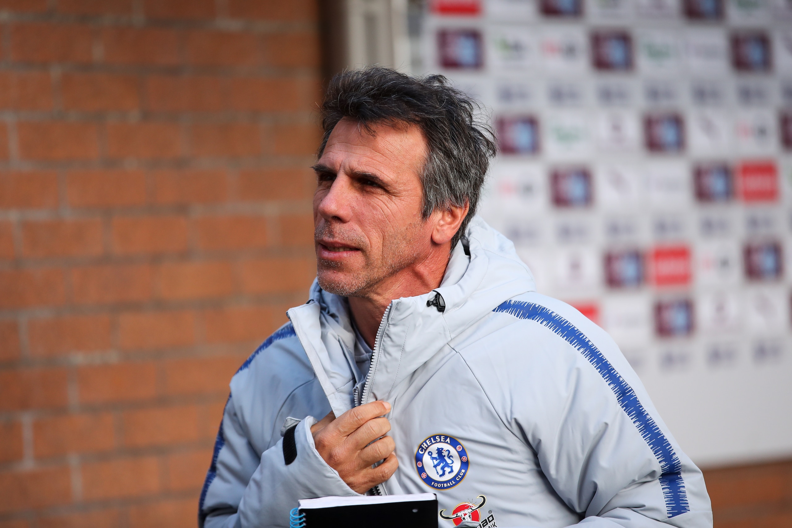 BURNLEY, ENGLAND - OCTOBER 28: Gianfranco Zola assistant head coach / manager of Chelsea during the Premier League match between Burnley FC and Chelsea FC at Turf Moor on October 28, 2018 in Burnley, United Kingdom. (Photo by Robbie Jay Barratt - AMA/Gett