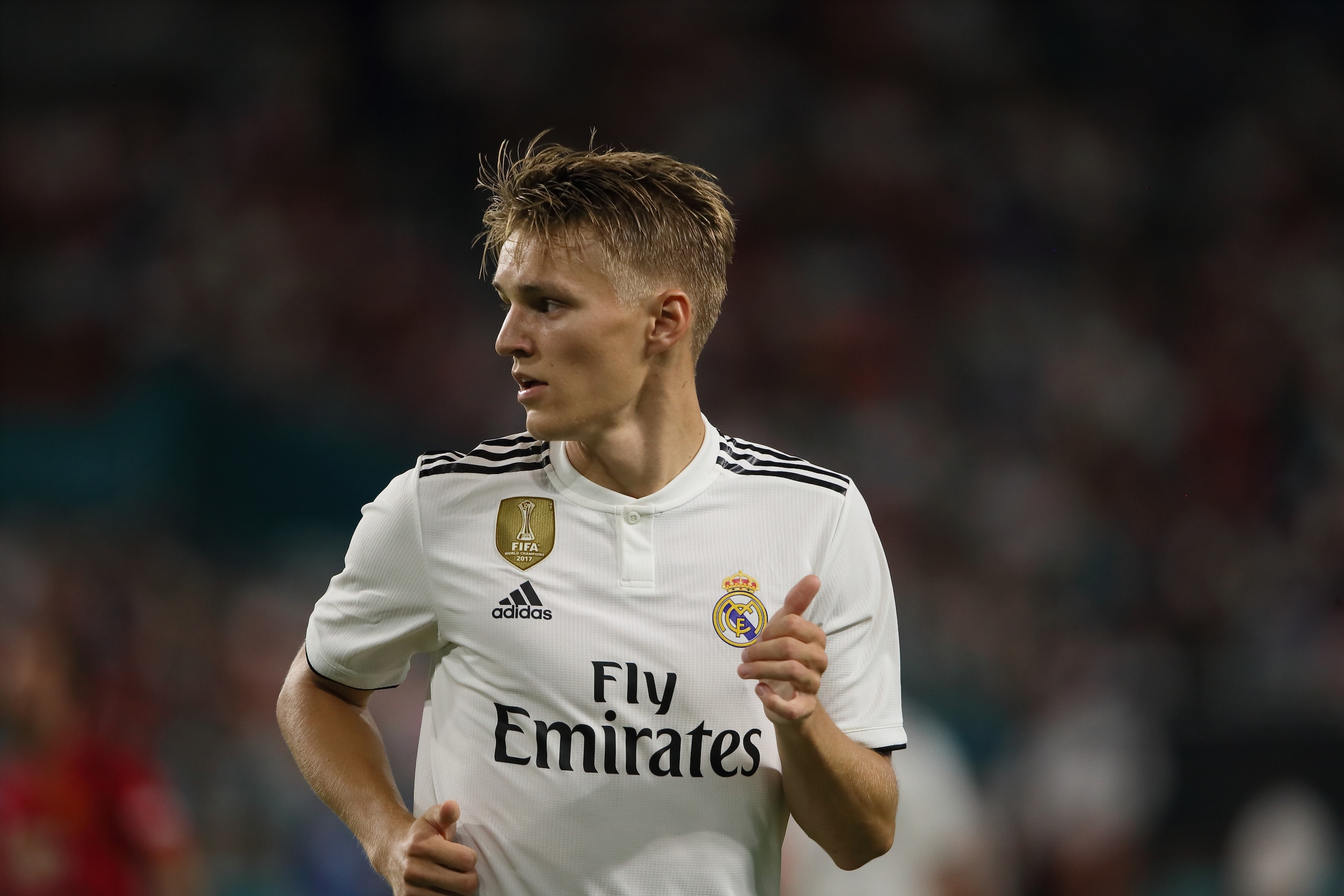 MIAMI, FL - JULY 31:  Martin Odegaard of Real Madrid during the International Champions Cup 2018 fixture between Manchester United v Real Madrid at Hard Rock Stadium on July 31, 2018 in Miami, Florida. (Photo by Matthew Ashton - AMA/Getty Images)