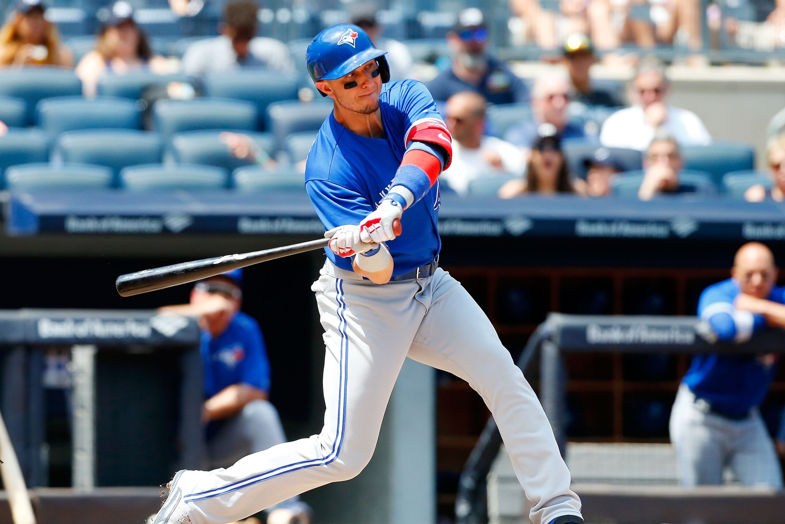 NEW YORK, NY - JULY 05:  Troy Tulowitzki #2 of the Toronto Blue Jays in action against the New York Yankees at Yankee Stadium on July 5, 2017 in the Bronx borough of New York City. The Blue Jays defeated the Yankees 7-6.  (Photo by Jim McIsaac/Getty Image