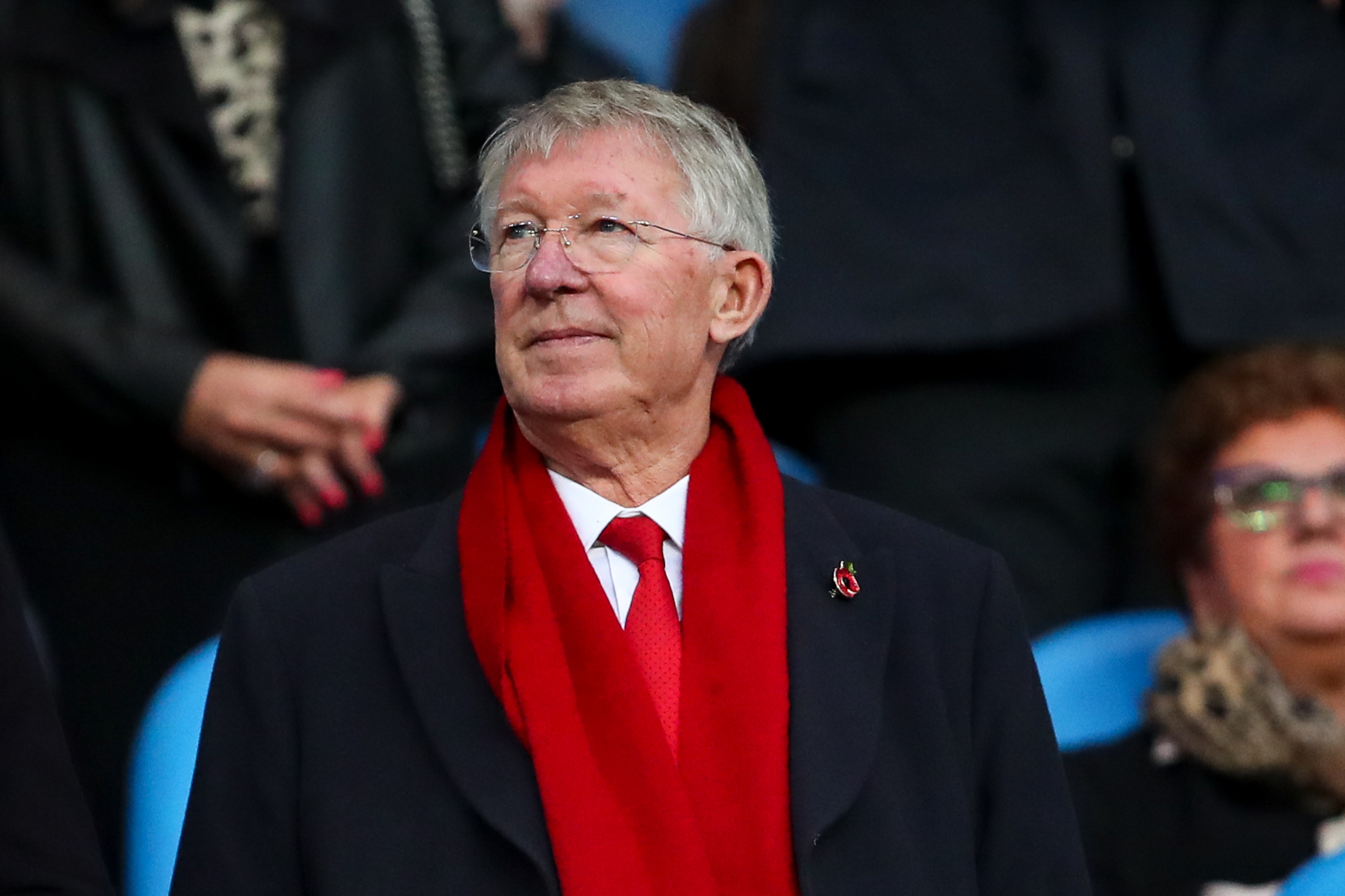 MANCHESTER, ENGLAND - NOVEMBER 11: Sir Alex Ferguson during the Premier League match between Manchester City and Manchester United at Etihad Stadium on November 11, 2018 in Manchester, United Kingdom. (Photo by Robbie Jay Barratt - AMA/Getty Images)