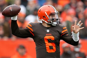 CLEVELAND, OH - DECEMBER 23:  Baker Mayfield #6 of the Cleveland Browns looks to pass during the first half against the Cincinnati Bengals at FirstEnergy Stadium on December 23, 2018 in Cleveland, Ohio. (Photo by Kirk Irwin/Getty Images)