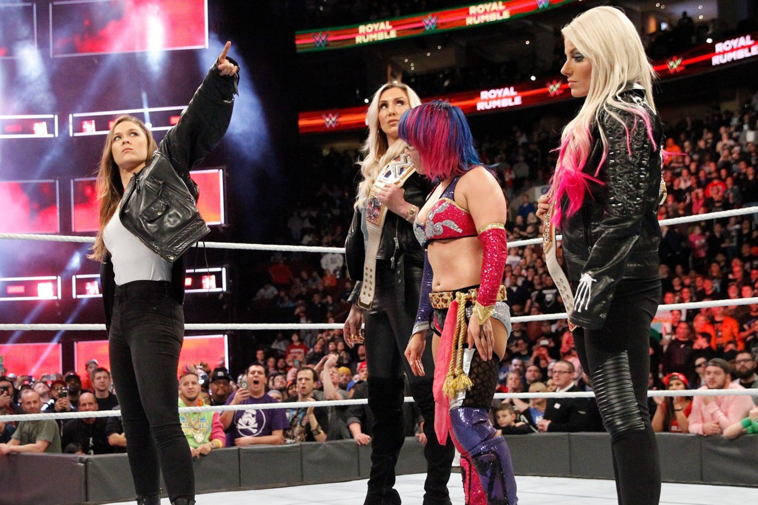 Right after winning the first-ever Women's Royal Rumble, Asuka was already old news as Rousey made her debut and stole the moment. Right after winning the first-ever Women's Royal Rumble, Asuka was already old news as Rousey made her debut and stole the moment.