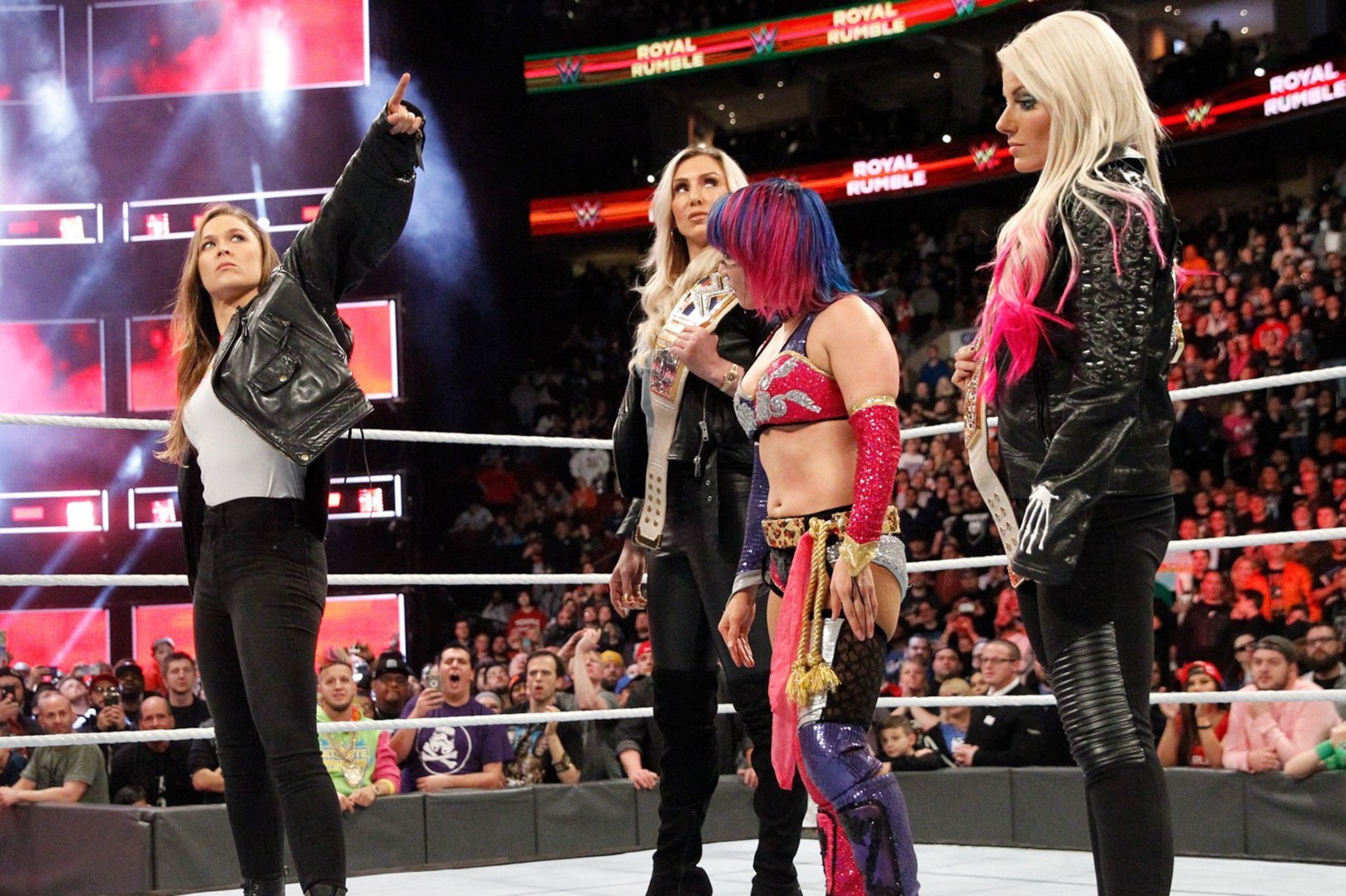 Right after winning the first-ever Women's Royal Rumble, Asuka was already old news as Rousey made her debut and stole the moment.