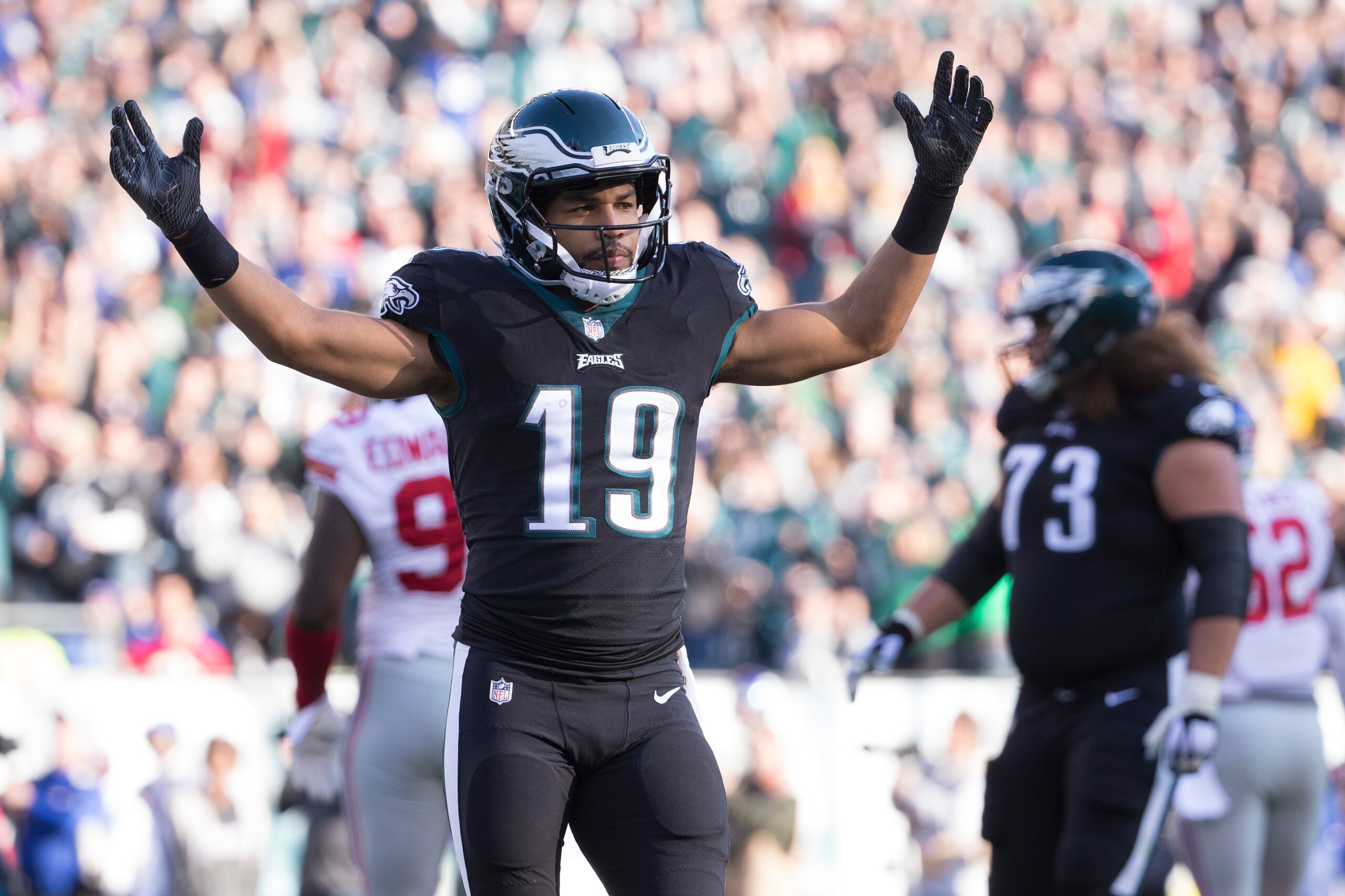 PHILADELPHIA, PA - NOVEMBER 25: Golden Tate #19 of the Philadelphia Eagles reacts against the New York Giants at Lincoln Financial Field on November 25, 2018 in Philadelphia, Pennsylvania. (Photo by Mitchell Leff/Getty Images) PHILADELPHIA, PA - NOVEMBER 25: Golden Tate #19 of the Philadelphia Eagles reacts against the New York Giants at Lincoln Financial Field on November 25, 2018 in Philadelphia, Pennsylvania. (Photo by Mitchell Leff/Getty Images)