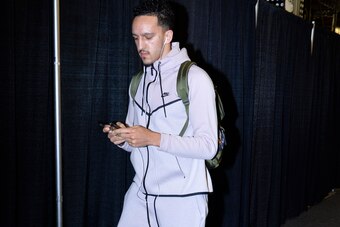 SAN ANTONIO, TX - DECEMBER 17: Landry Shamet #1 of the Philadelphia 76ers arrives at the arena before the game against the San Antonio Spurs on December 17, 2018 at the AT&T Center in San Antonio, Texas. NOTE TO USER: User expressly acknowledges and agree