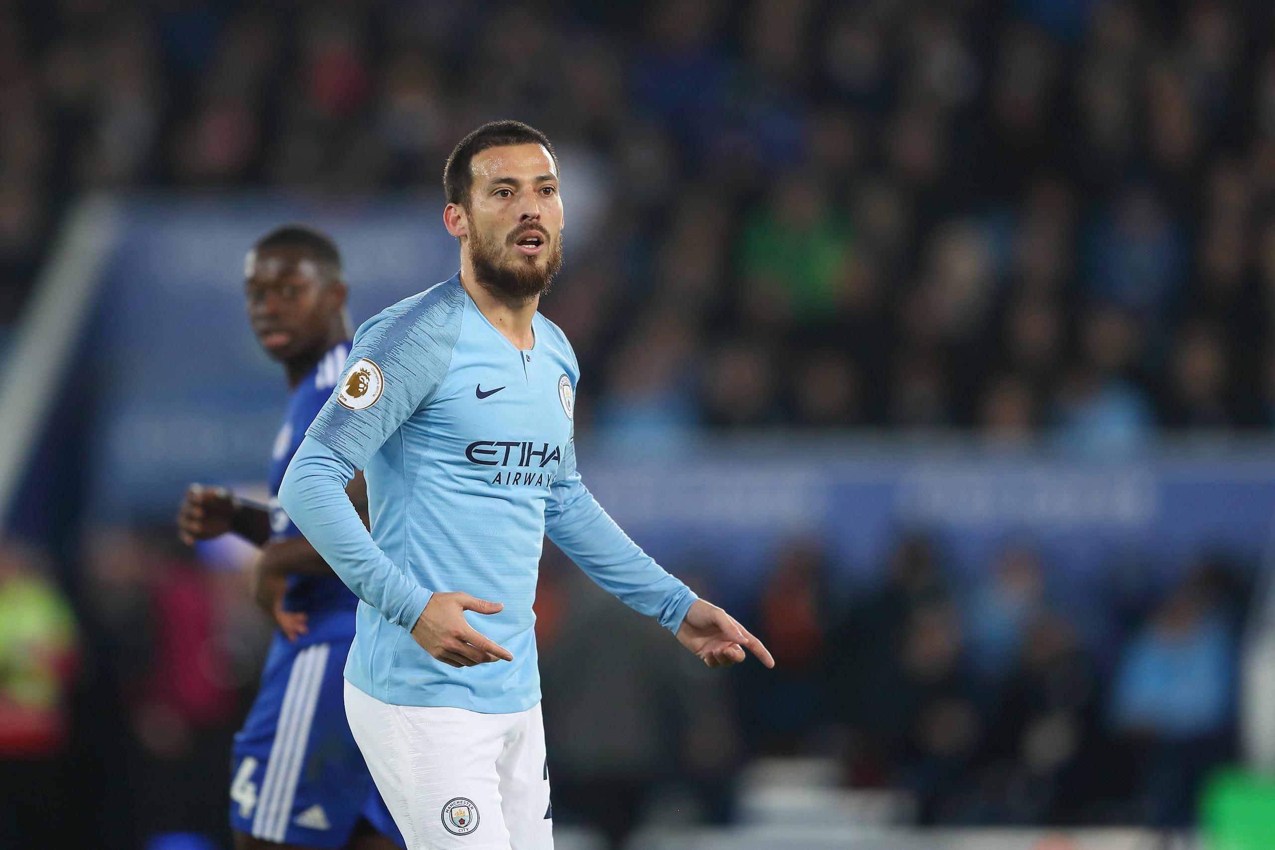 LEICESTER, ENGLAND - DECEMBER 26: David Silva of Manchester City during the Premier League match between Leicester City and Manchester City at The King Power Stadium on December 26, 2018 in Leicester, United Kingdom. (Photo by James Williamson - AMA/Getty LEICESTER, ENGLAND - DECEMBER 26: David Silva of Manchester City during the Premier League match between Leicester City and Manchester City at The King Power Stadium on December 26, 2018 in Leicester, United Kingdom. (Photo by James Williamson - AMA/Getty