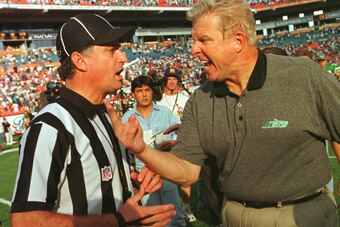 Pereira goes toe to toe with Bill Parcells during his officiating days.