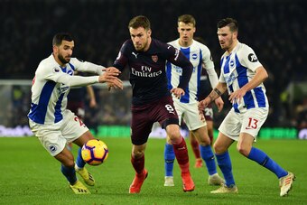 Arsenal's Welsh midfielder Aaron Ramsey reacts as the ball goes out of play during the English Premier League football match between Brighton and Hove Albion and Arsenal at the American Express Community Stadium in Brighton, southern England on December 2 Arsenal's Welsh midfielder Aaron Ramsey reacts as the ball goes out of play during the English Premier League football match between Brighton and Hove Albion and Arsenal at the American Express Community Stadium in Brighton, southern England on December 2