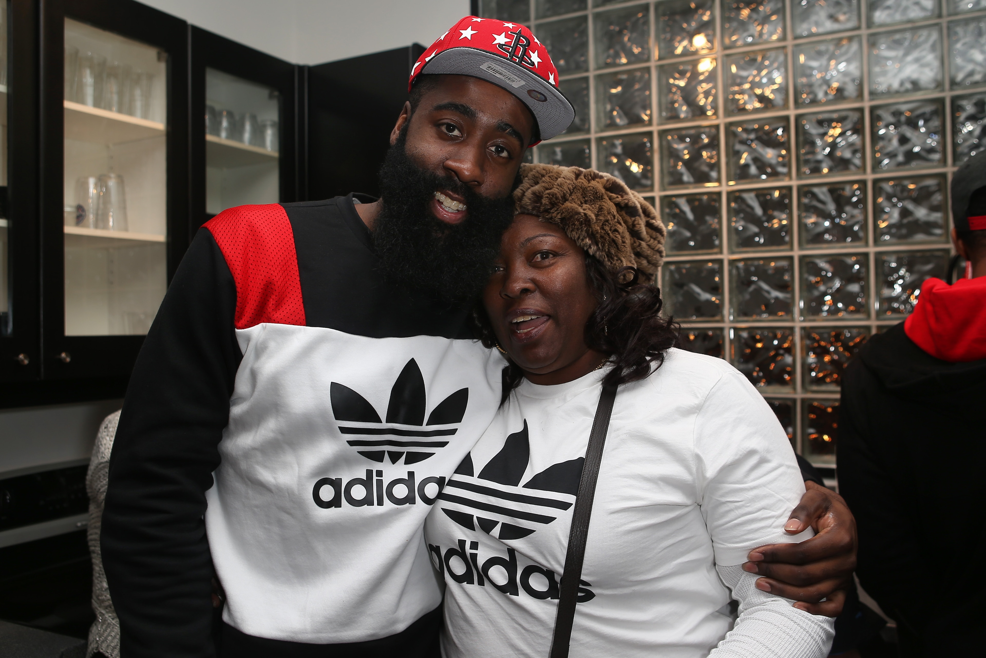 TORONTO, CANANDA - FEBRUARY 11: James Harden poses with his mother Monja Willis (R) after his New Era Cap presentation featuring a James Harden Q & A and interactive design session on February 11, 2016 in Toronto, Canada. (Photo by Tom Szczerbowski/Getty TORONTO, CANANDA - FEBRUARY 11: James Harden poses with his mother Monja Willis (R) after his New Era Cap presentation featuring a James Harden Q & A and interactive design session on February 11, 2016 in Toronto, Canada. (Photo by Tom Szczerbowski/Getty
