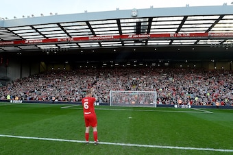 LIVERPOOL, ENGLAND - MARCH 25: (THE SUN OUT, THE SUN ON SUNDAY OUT) John Arne Riise Liverpool Legends at the end of the LFC Foundation Charity Match between Liverpool Legends and Real Madrid Legends at Anfield on March 25 in Liverpool, England. (Photo by 