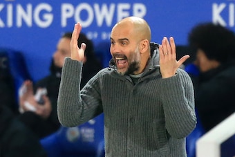 Manchester City's Spanish manager Pep Guardiola gestures on the touchline during the English Premier League football match between Leicester City and Manchester City at King Power Stadium in Leicester, central England on December 26, 2018. - Leicester won