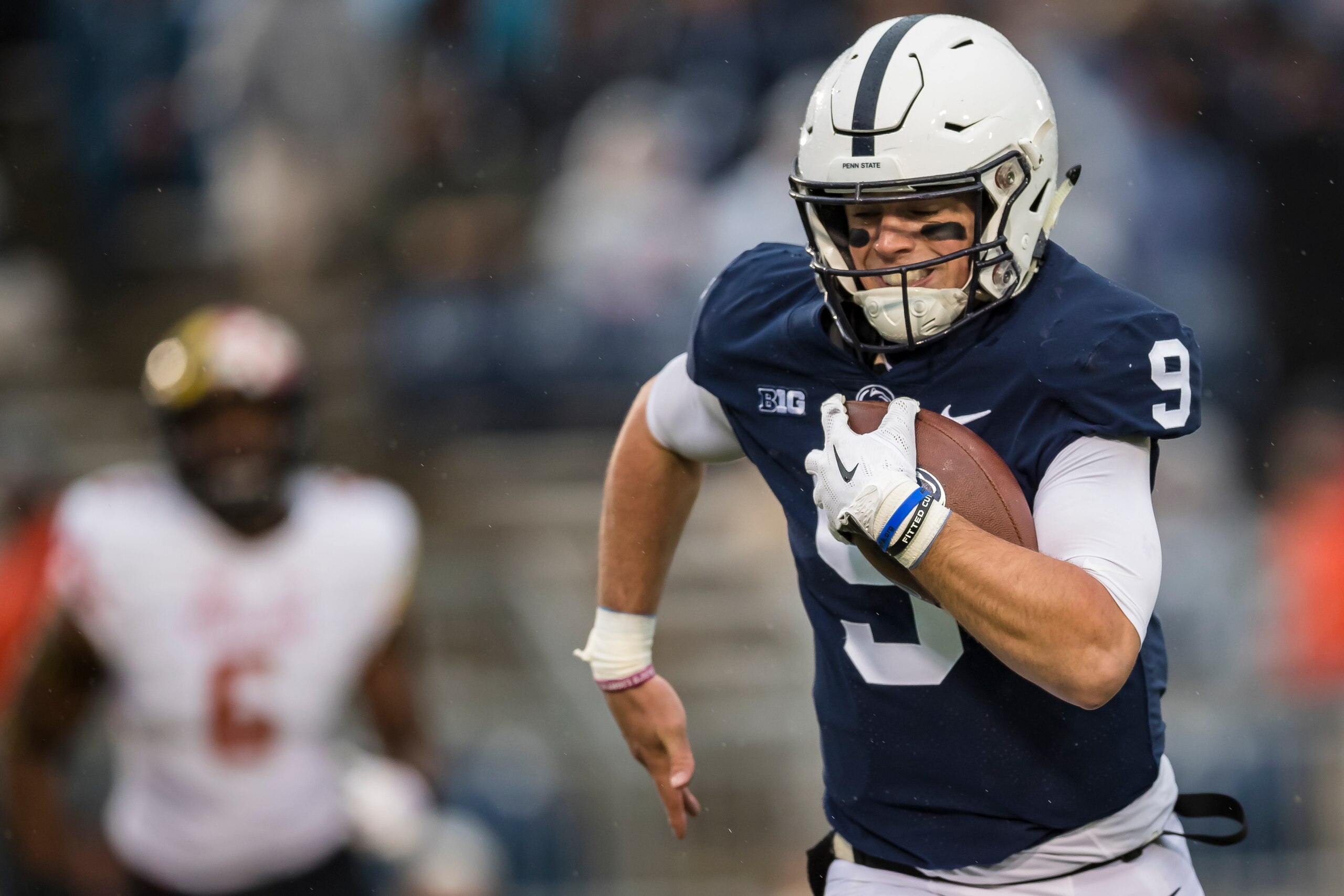 STATE COLLEGE, PA - NOVEMBER 24: Trace McSorley #9 of the Penn State Nittany Lions rushes for a touchdown against the Maryland Terrapins during the first quarter at Beaver Stadium on November 24, 2018 in State College, Pennsylvania.  (Photo by Scott Taets