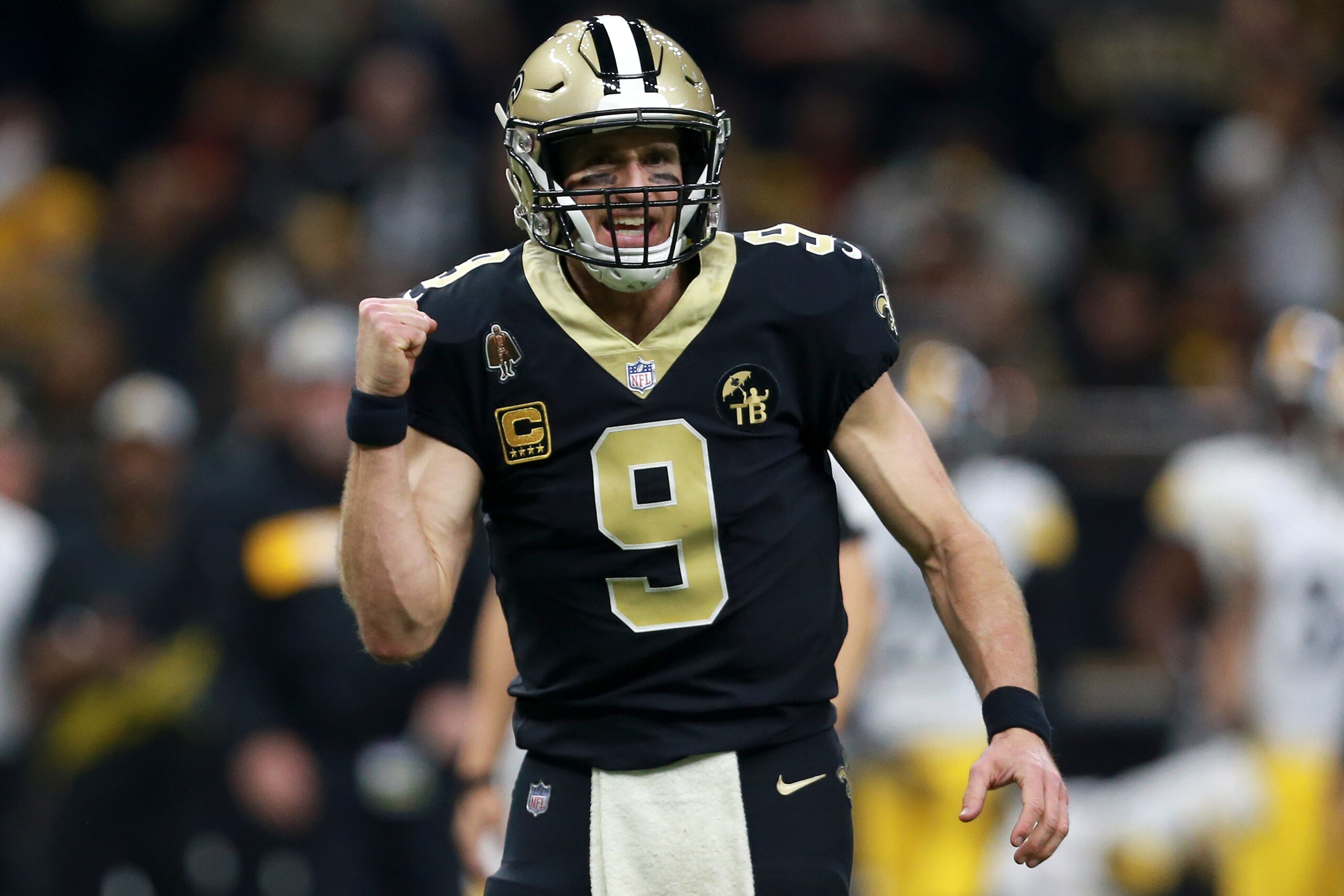 NEW ORLEANS, LOUISIANA - DECEMBER 23: Drew Brees #9 of the New Orleans Saints reacts during the second half against the Pittsburgh Steelers at the Mercedes-Benz Superdome on December 23, 2018 in New Orleans, Louisiana. (Photo by Sean Gardner/Getty Images)
