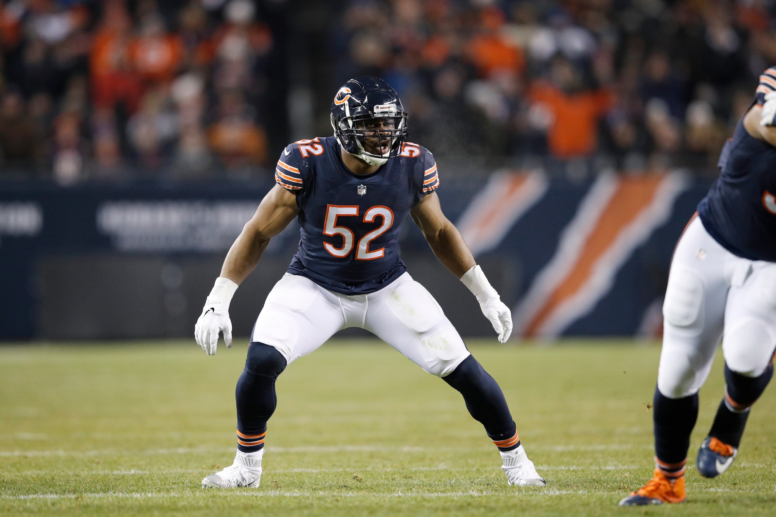 CHICAGO, IL - DECEMBER 09: Khalil Mack #52 of the Chicago Bears in action during the game against the Los Angeles Rams at Soldier Field on December 9, 2018 in Chicago, Illinois. The Bears won 15-6. (Photo by Joe Robbins/Getty Images)