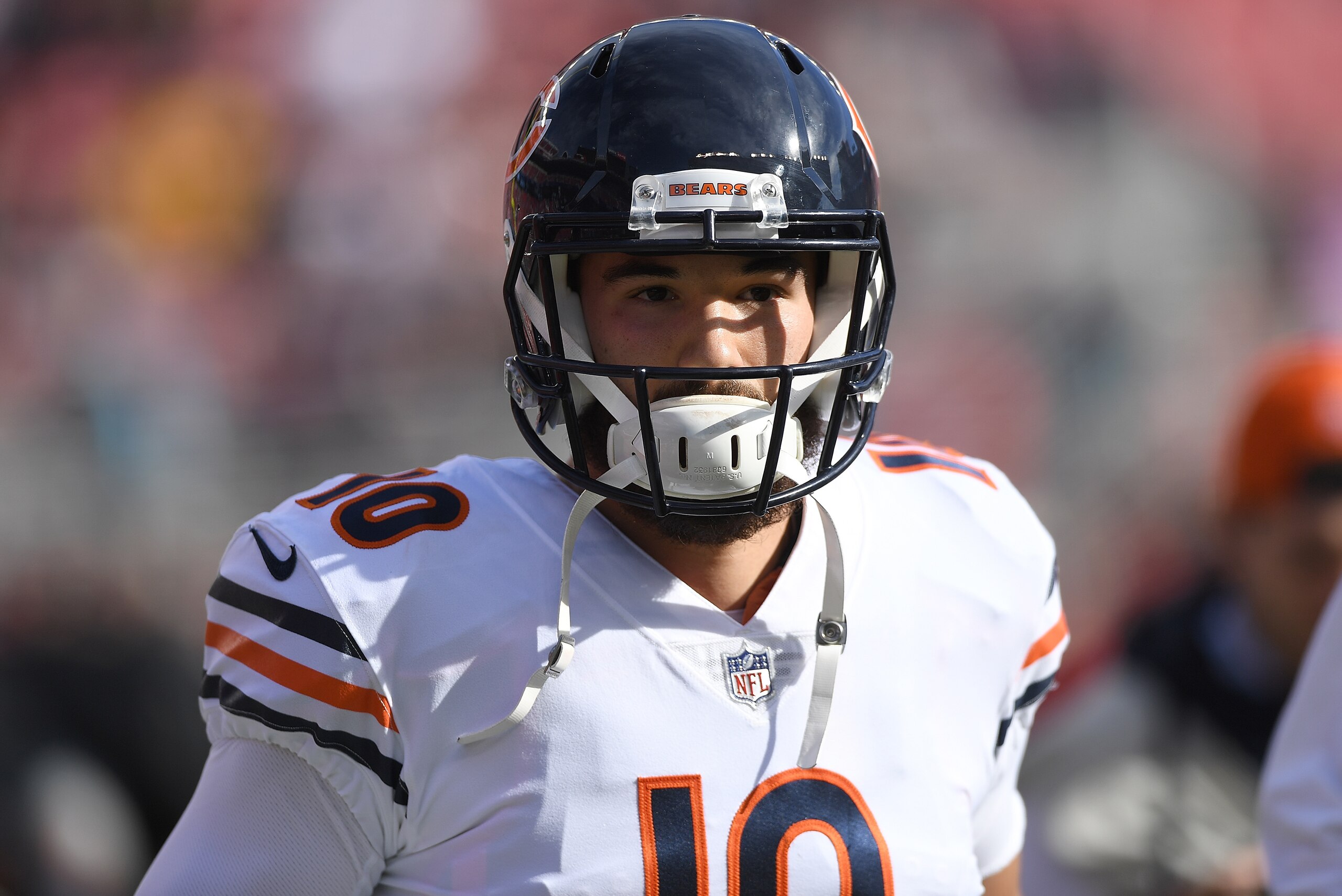 SANTA CLARA, CA - DECEMBER 23:  Mitchell Trubisky #10 of the Chicago Bears warms up prior to the start of an NFL football game against the San Francisco 49ers at Levi's Stadium on December 23, 2018 in Santa Clara, California.  (Photo by Thearon W. Henders