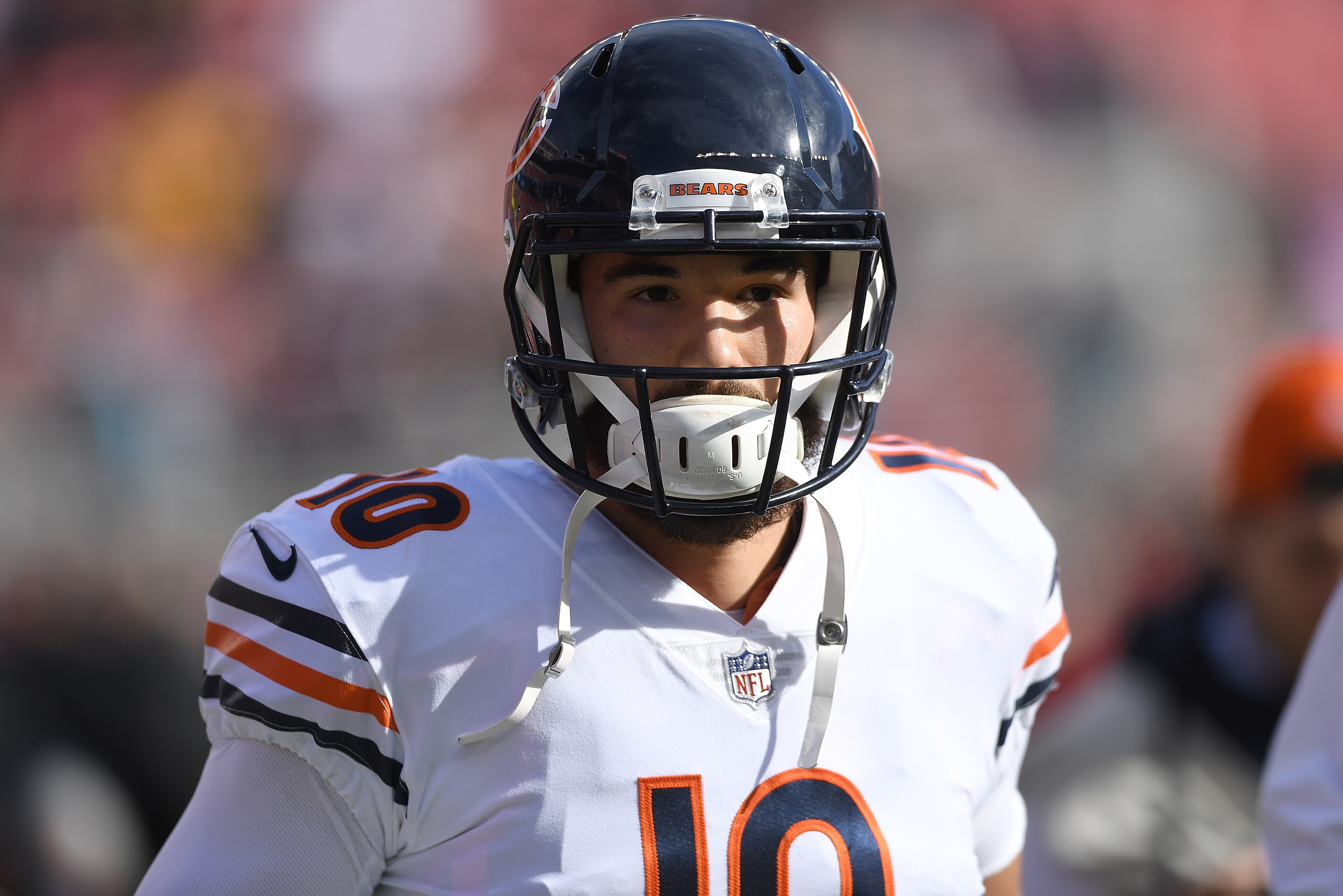 SANTA CLARA, CA - DECEMBER 23:  Mitchell Trubisky #10 of the Chicago Bears warms up prior to the start of an NFL football game against the San Francisco 49ers at Levi's Stadium on December 23, 2018 in Santa Clara, California.  (Photo by Thearon W. Henders