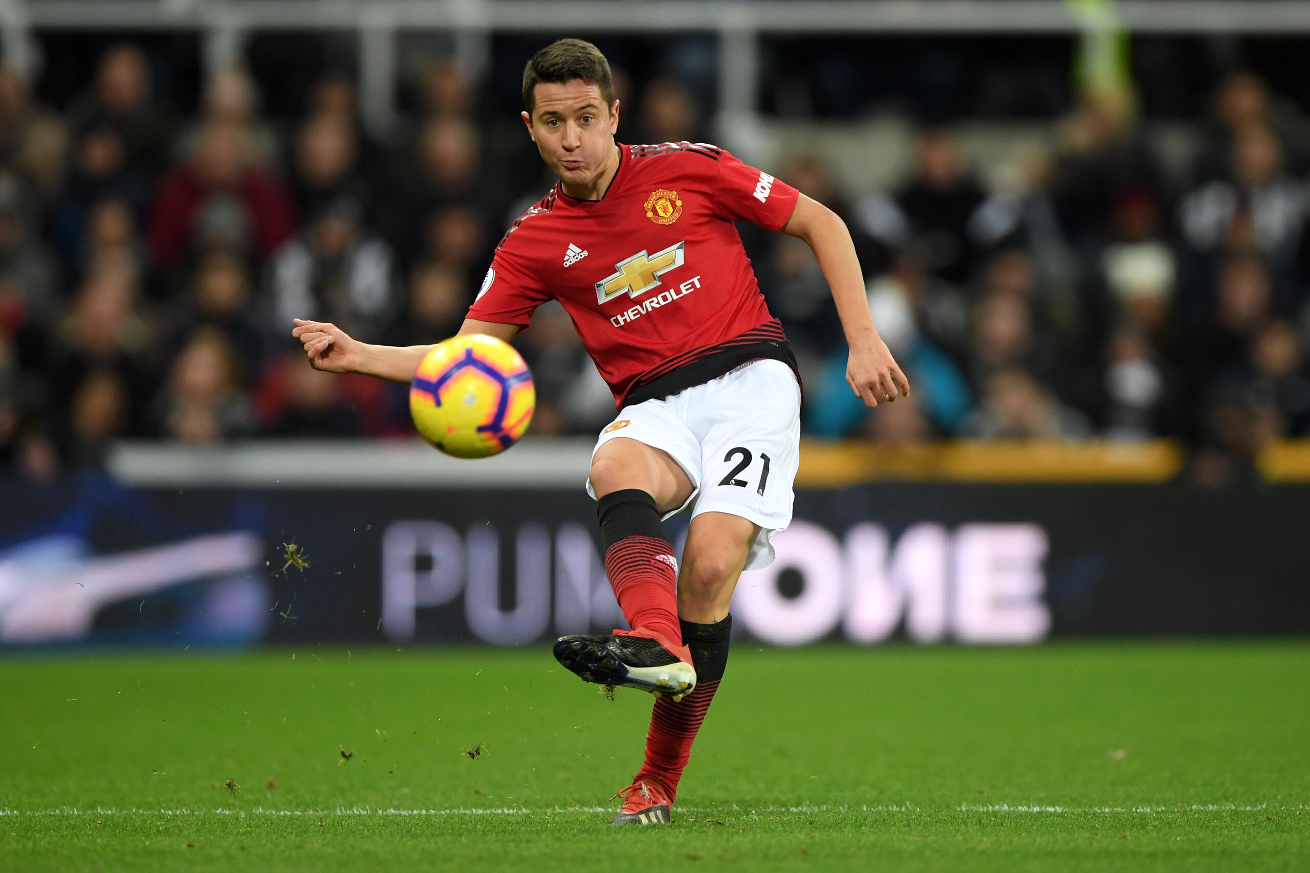 NEWCASTLE UPON TYNE, ENGLAND - JANUARY 02:  Manchester United player Ander Herrera in action during the Premier League match between Newcastle United and Manchester United at St. James Park on January 2, 2019 in Newcastle upon Tyne, United Kingdom.  (Phot
