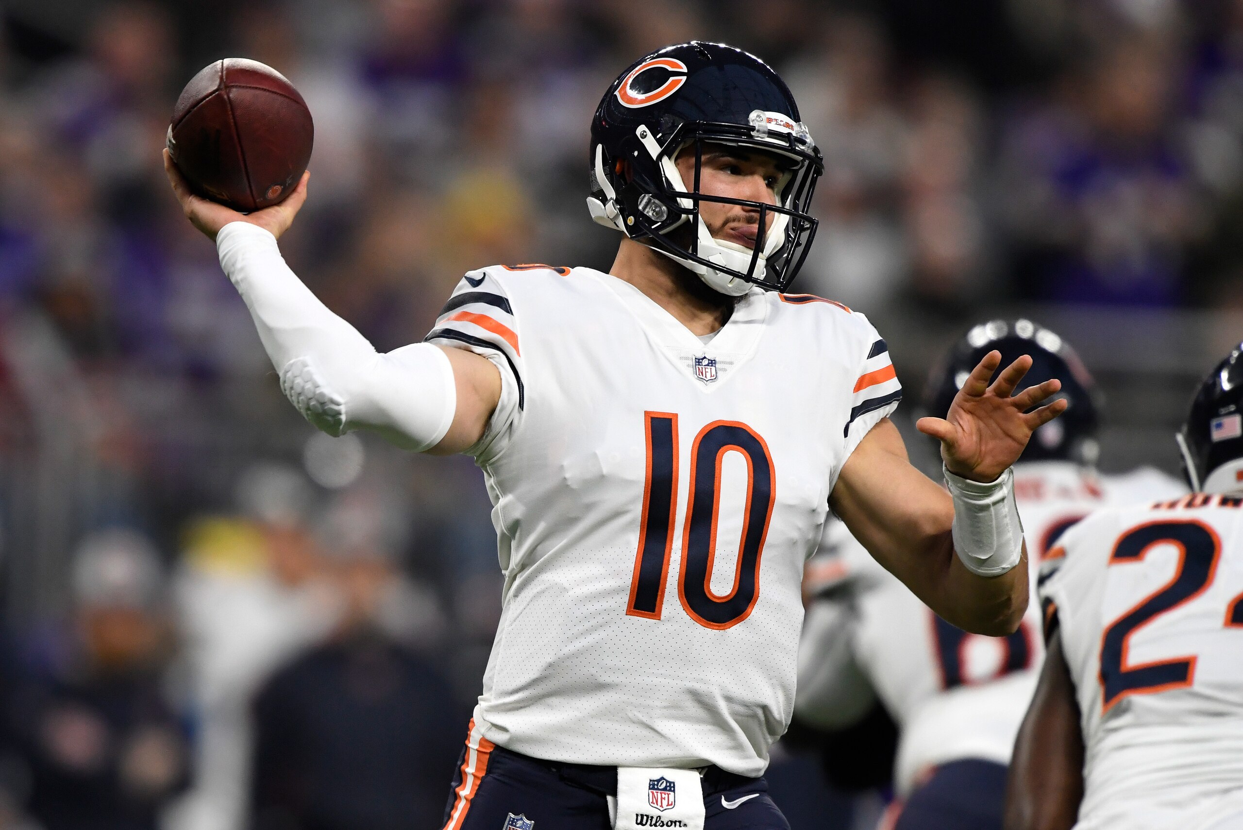 MINNEAPOLIS, MN - DECEMBER 30: Mitchell Trubisky #10 of the Chicago Bears passes the ball in the second quarter of the game against the Minnesota Vikings at U.S. Bank Stadium on December 30, 2018 in Minneapolis, Minnesota. (Photo by Hannah Foslien/Getty I MINNEAPOLIS, MN - DECEMBER 30: Mitchell Trubisky #10 of the Chicago Bears passes the ball in the second quarter of the game against the Minnesota Vikings at U.S. Bank Stadium on December 30, 2018 in Minneapolis, Minnesota. (Photo by Hannah Foslien/Getty I
