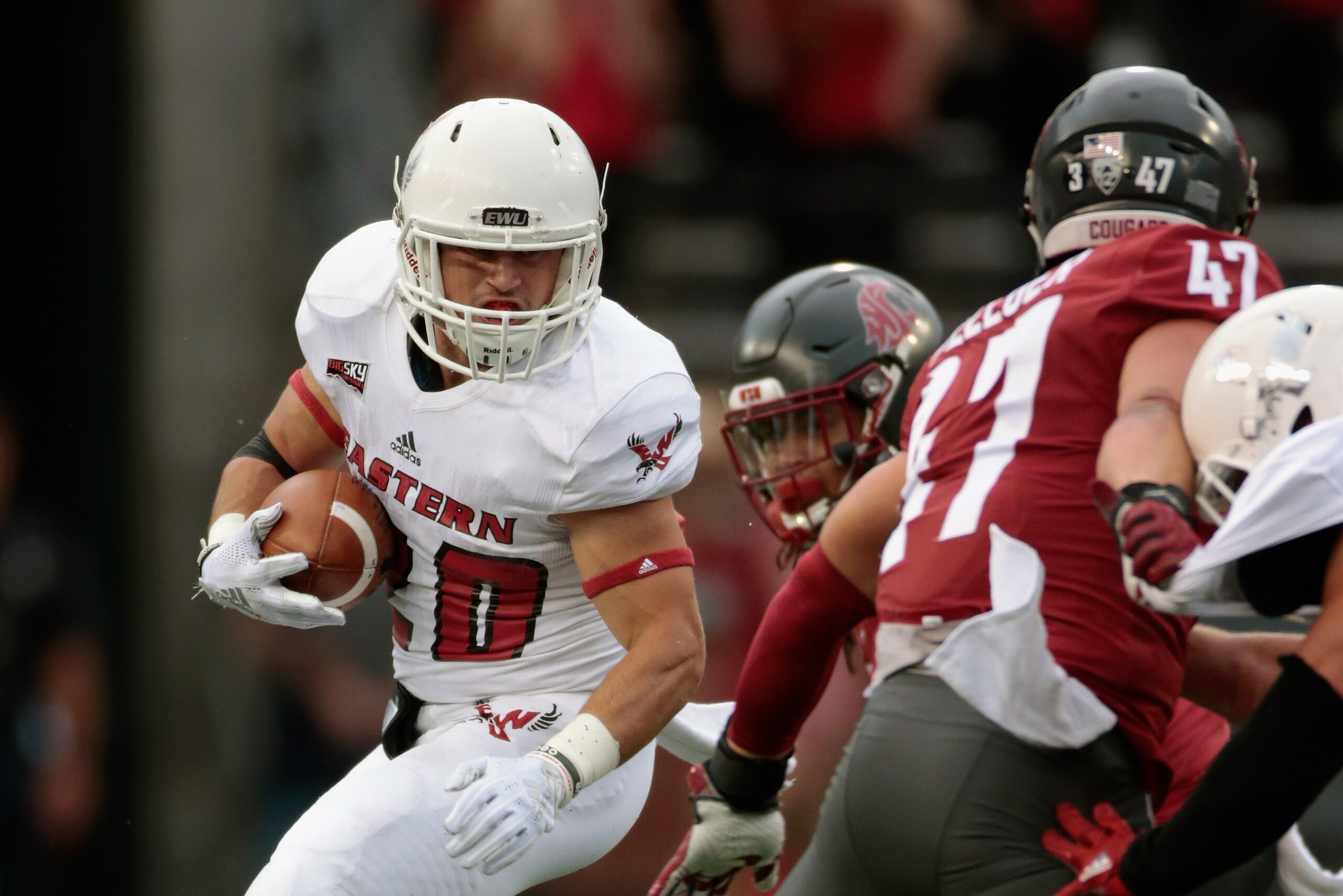 PULLMAN, WA - SEPTEMBER 15: Sam McPherson #20 of the Eastern Washington Eagles carries the ball against the Wahington State Cougars in the first half at Martin Stadium on September 15, 2018 in Pullman, Washington. (Photo by William Mancebo/Getty Images) PULLMAN, WA - SEPTEMBER 15: Sam McPherson #20 of the Eastern Washington Eagles carries the ball against the Wahington State Cougars in the first half at Martin Stadium on September 15, 2018 in Pullman, Washington. (Photo by William Mancebo/Getty Images)