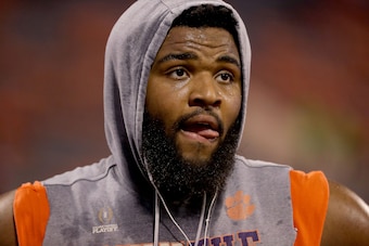 CLEMSON, SC - NOVEMBER 24:  Christian Wilkins #42 of the Clemson Tigers warms up before their game against the South Carolina Gamecocks at Clemson Memorial Stadium on November 24, 2018 in Clemson, South Carolina.  (Photo by Streeter Lecka/Getty Images)