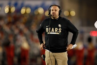 AMES, IA - NOVEMBER 10: Head coach Matt Rhule of the Baylor Bears coaches from the sidelines in the second half of play at Jack Trice Stadium on November 10, 2018 in Ames, Iowa. The Iowa State Cyclones won 28-14 over the Baylor Bears. (Photo by David K Pu