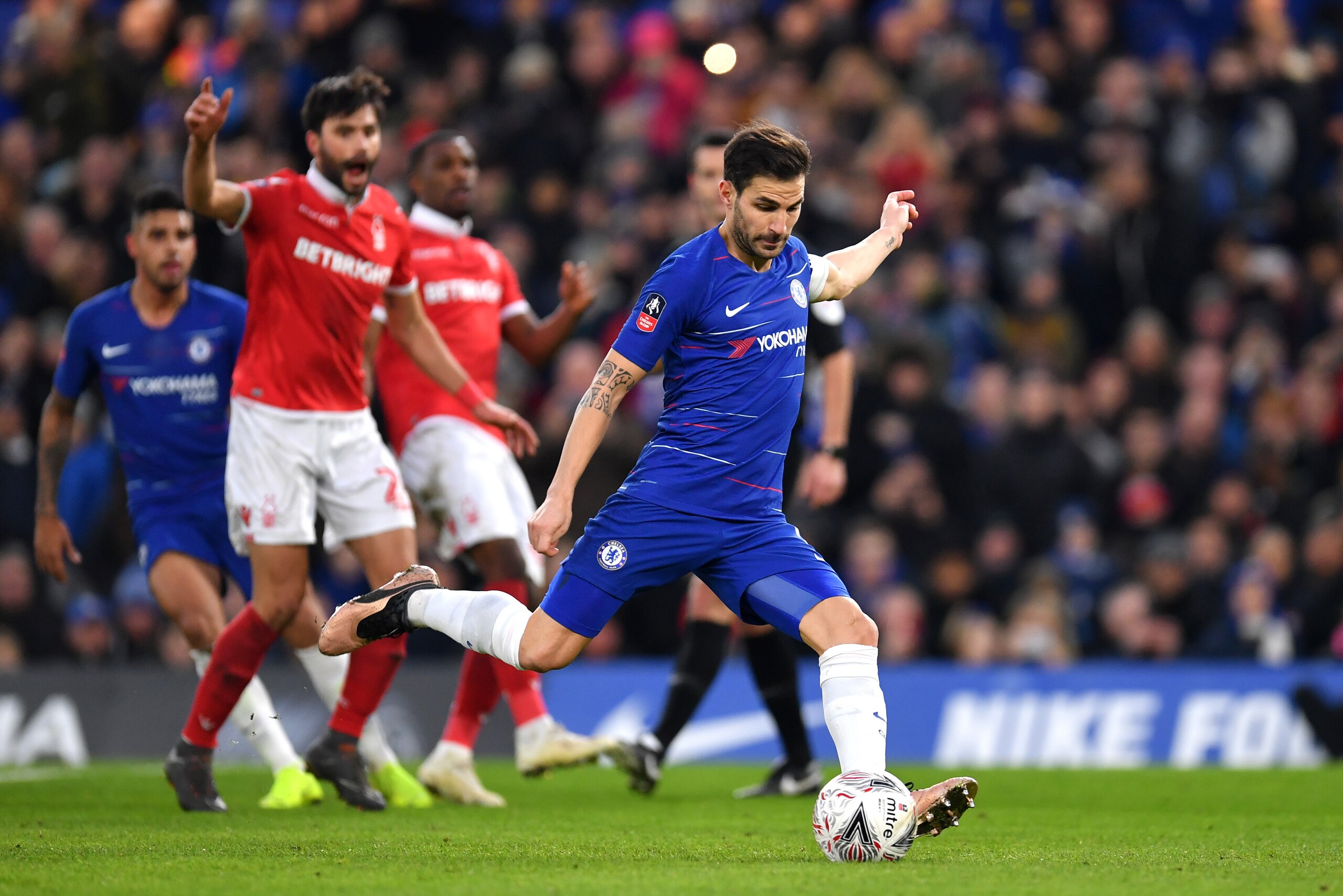 LONDON, ENGLAND - JANUARY 05:  Cesc Fabregas of Chelsea has a penalty saved during the FA Cup Third Round match between Chelsea and Nottingham Forest at Stamford Bridge on January 5, 2019 in London, United Kingdom.  (Photo by Justin Setterfield/Getty Imag
