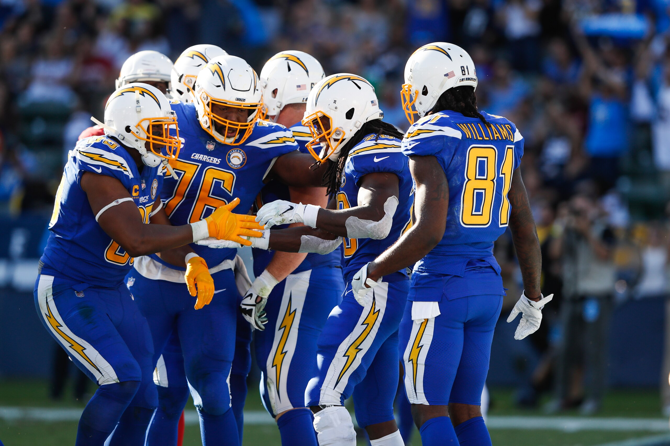 CARSON, CA - NOVEMBER 25: Running back Melvin Gordon #28 of the Los Angeles Chargers reacts after a short run in the second quarter against the Arizona Cardinals at StubHub Center on November 25, 2018 in Carson, California. (Photo by Sean M. Haffey/Getty 