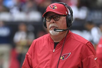 GLENDALE, AZ - DECEMBER 10:  Head coach Bruce Arians of the Arizona Cardinals looks on in the game against the Tennessee Titans at University of Phoenix Stadium on December 10, 2017 in Glendale, Arizona.  (Photo by Norm Hall/Getty Images)