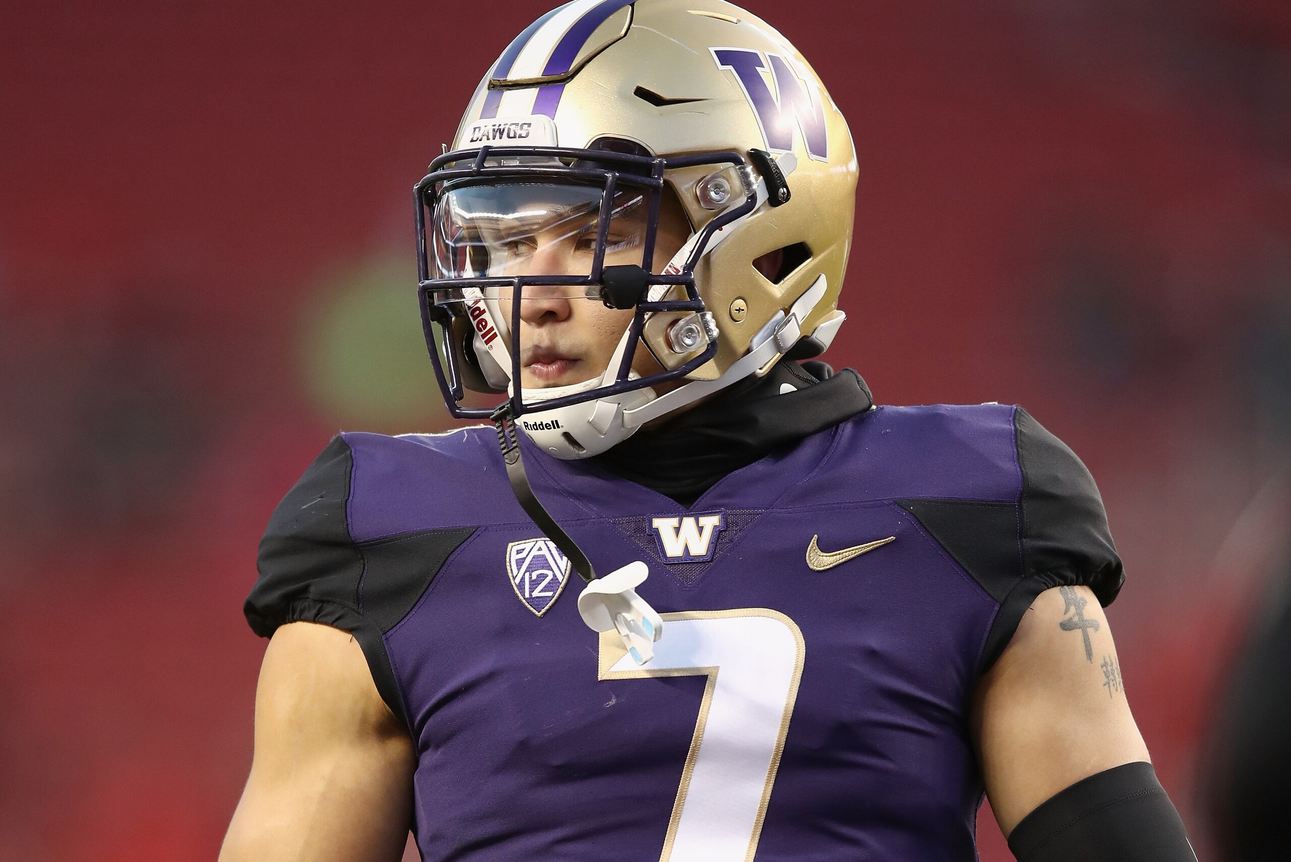 SANTA CLARA, CA - NOVEMBER 30: Taylor Rapp #7 of the Washington Huskies warms up before the Pac 12 Championship game against the Utah Utes at Levi's Stadium on November 30, 2018 in Santa Clara, California. (Photo by Ezra Shaw/Getty Images) SANTA CLARA, CA - NOVEMBER 30: Taylor Rapp #7 of the Washington Huskies warms up before the Pac 12 Championship game against the Utah Utes at Levi's Stadium on November 30, 2018 in Santa Clara, California. (Photo by Ezra Shaw/Getty Images)