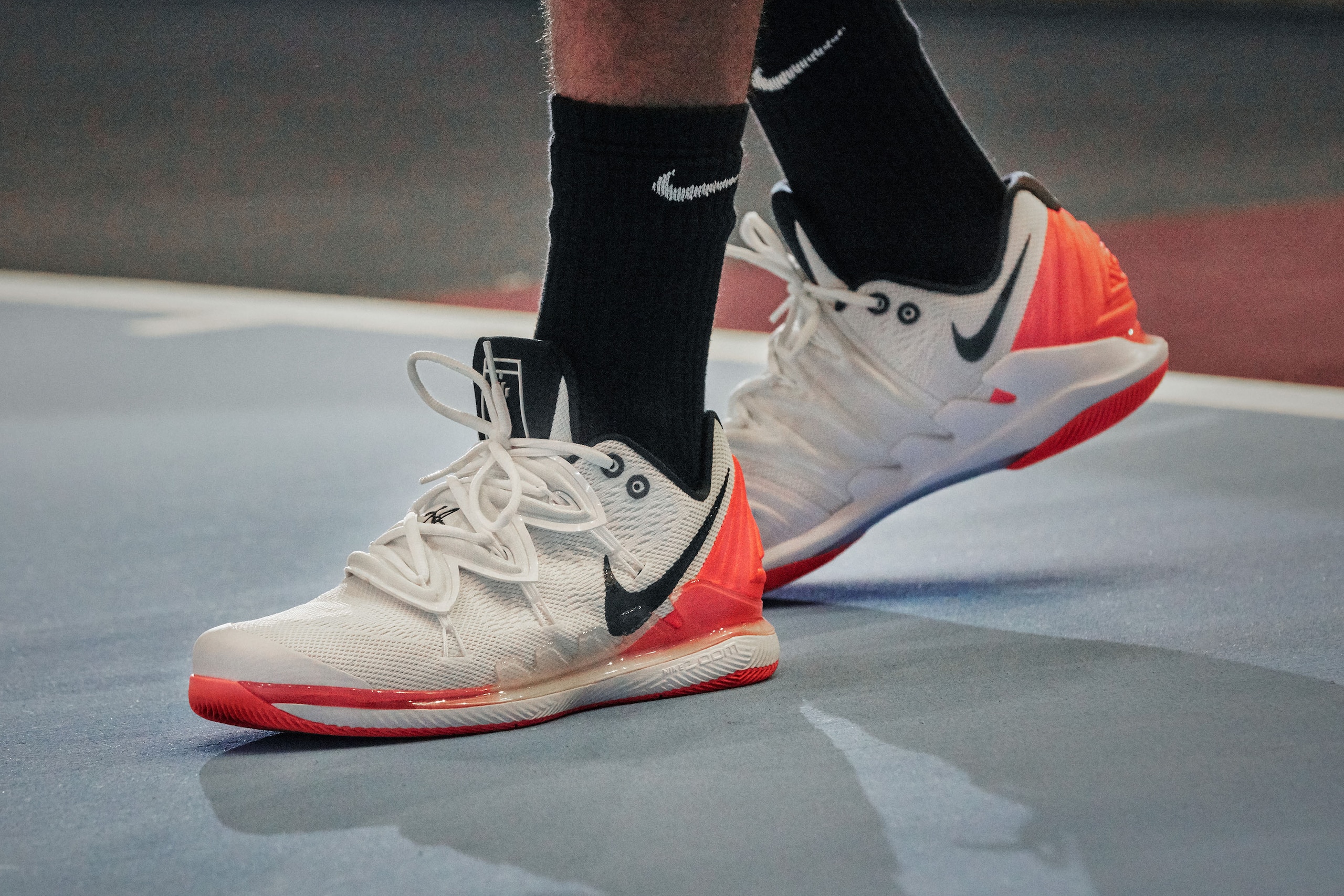 Shoe designer Michael Hui felt the similar movements that basketball and tennis players make on their respective courts translated well into designing a Kyrie sneaker for tennis use.