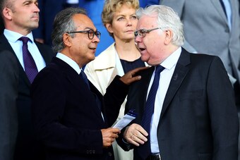 LIVERPOOL, ENGLAND - AUGUST 12: Everton's majority shareholder Farhad Moshiri (L) looks on next to chairman Bill Kenwright during the Premier League match between Everton and Stoke City at Goodison Park on August 12, 2017 in Liverpool, England. (Photo by 