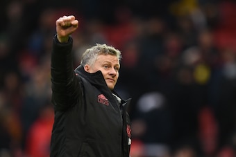 Manchester United's  Norwegian caretaker manager Ole Gunnar Solskjaer gestures to the crowd at the end of the English FA Cup third round football match between Manchester United and Reading at Old Trafford in Manchester, north west England, on January 5, 