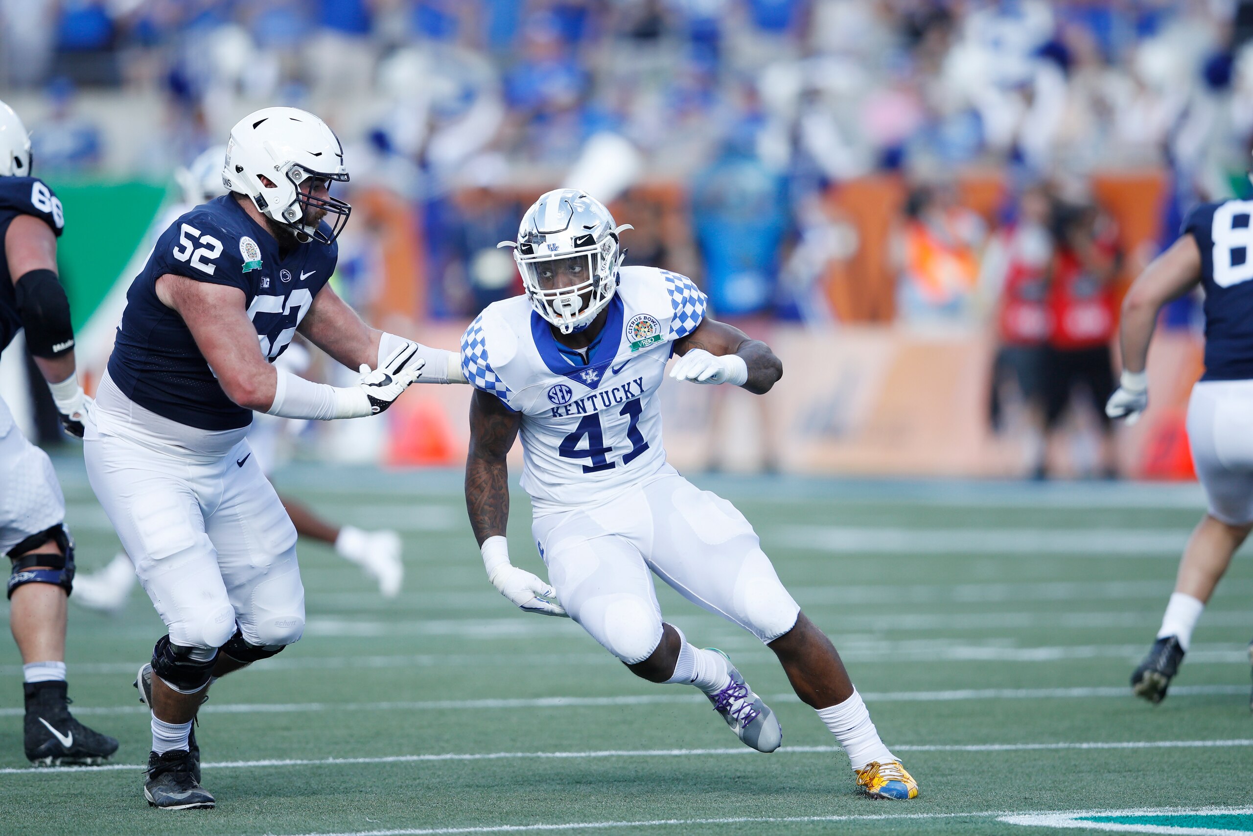 ORLANDO, FL - JANUARY 01: Josh Allen #41 of the Kentucky Wildcats in action against the Penn State Nittany Lions during the VRBO Citrus Bowl at Camping World Stadium on January 1, 2019 in Orlando, Florida. Kentucky won 27-24. (Photo by Joe Robbins/Getty I