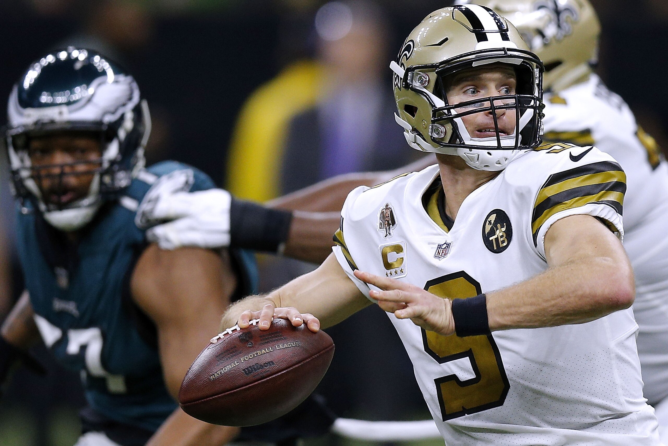 NEW ORLEANS, LA - NOVEMBER 18: Drew Brees #9 of the New Orleans Saints throws the ball during a game against the Philadelphia Eagles at the Mercedes-Benz Superdome on November 18, 2018 in New Orleans, Louisiana. (Photo by Jonathan Bachman/Getty Images) NEW ORLEANS, LA - NOVEMBER 18: Drew Brees #9 of the New Orleans Saints throws the ball during a game against the Philadelphia Eagles at the Mercedes-Benz Superdome on November 18, 2018 in New Orleans, Louisiana. (Photo by Jonathan Bachman/Getty Images)