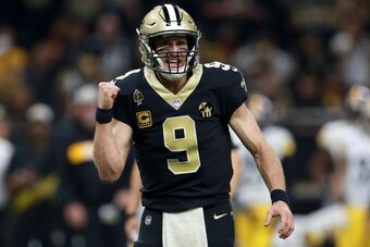 NEW ORLEANS, LOUISIANA - DECEMBER 23: Drew Brees #9 of the New Orleans Saints reacts during the second half against the Pittsburgh Steelers at the Mercedes-Benz Superdome on December 23, 2018 in New Orleans, Louisiana. (Photo by Sean Gardner/Getty Images)