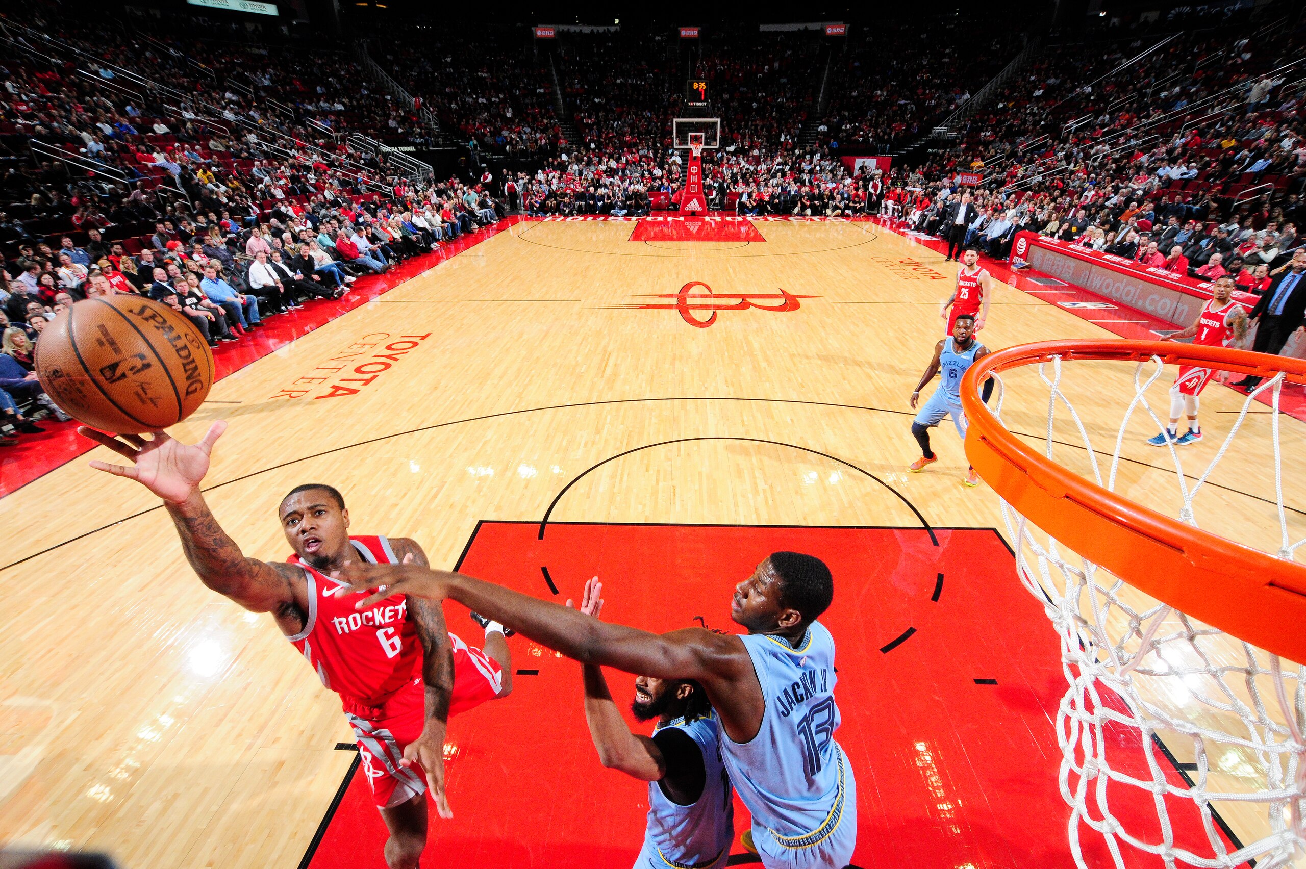 HOUSTON, TX - JANUARY 14 : Gary Clark #6 of the Houston Rockets shoots a layup during the game against the Memphis Grizzlies on January 14, 2019 at the Toyota Center in Houston, Texas. NOTE TO USER: User expressly acknowledges and agrees that, by download