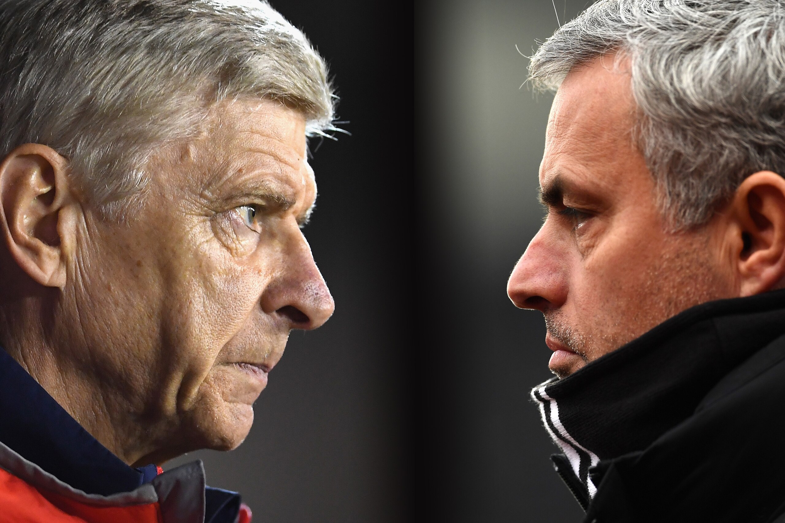 FILE PHOTO (EDITORS NOTE: COMPOSITE OF TWO IMAGES - Image numbers (L) 609115656 and 632284824) In this composite image a comparision has been made between Arsene Wenger, Manager of Arsenal (L) and Jose Mourinho, Manager of Manchester United. Arsenal and FILE PHOTO (EDITORS NOTE: COMPOSITE OF TWO IMAGES - Image numbers (L) 609115656 and 632284824) In this composite image a comparision has been made between Arsene Wenger, Manager of Arsenal (L) and Jose Mourinho, Manager of Manchester United. Arsenal and