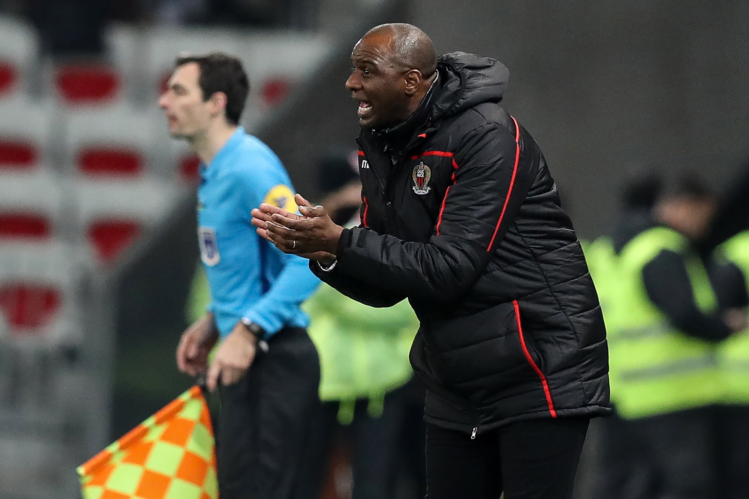 Nice's French coach Patrick Vieira gestures during the French L1 football match between Nice and Bordeaux at the 'Allianz Riviera' stadium in Nice, southeastern France, on January 12, 2019. (Photo by VALERY HACHE / AFP)        (Photo credit should read VA